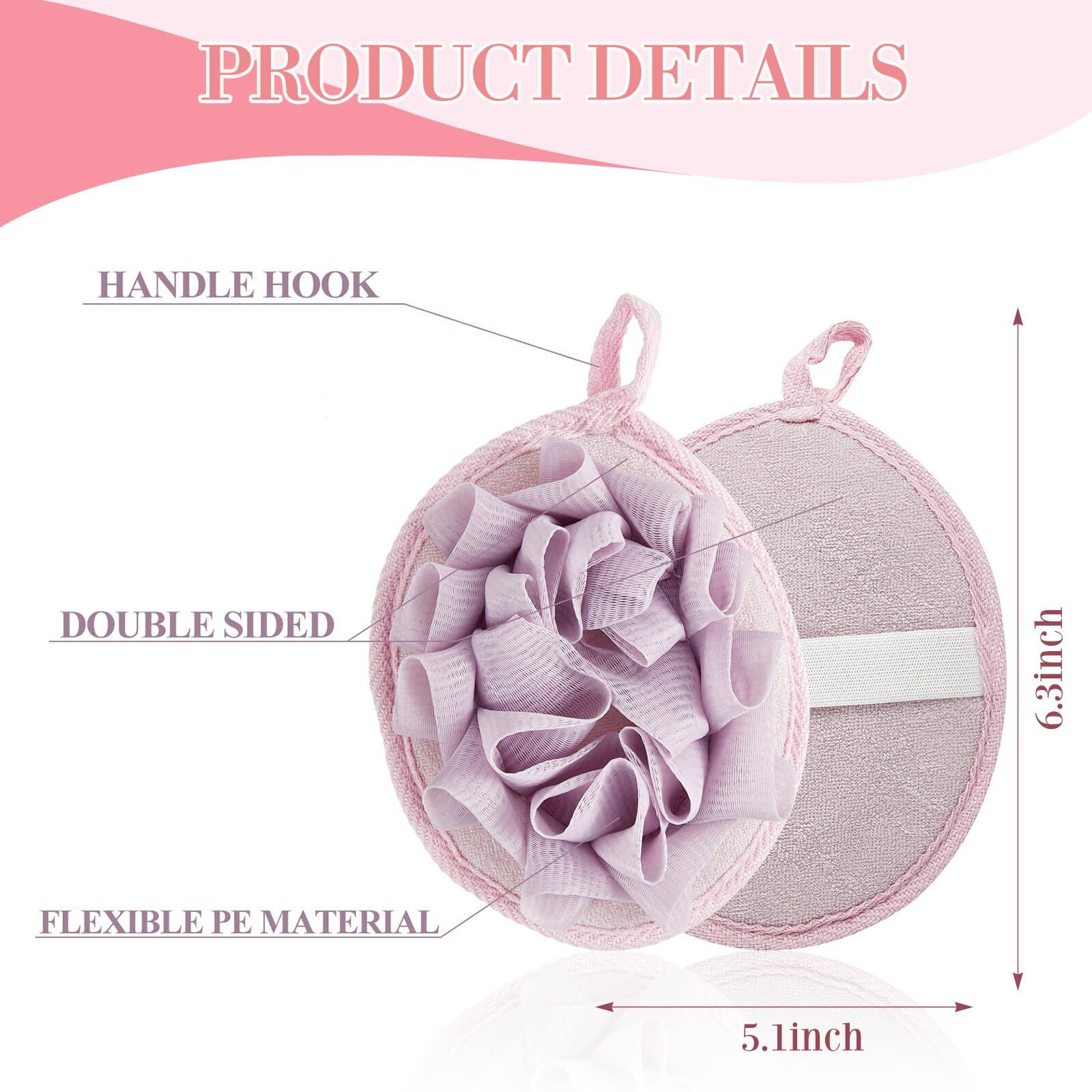 Boao Bath Shower Pouf Sponge Mesh Pouf Shower Ball Exfoliating Body Sponge Pad Scrubber Glove With Flower Bath Ball(3 Pcs,Beige,Dark Pink Purple)