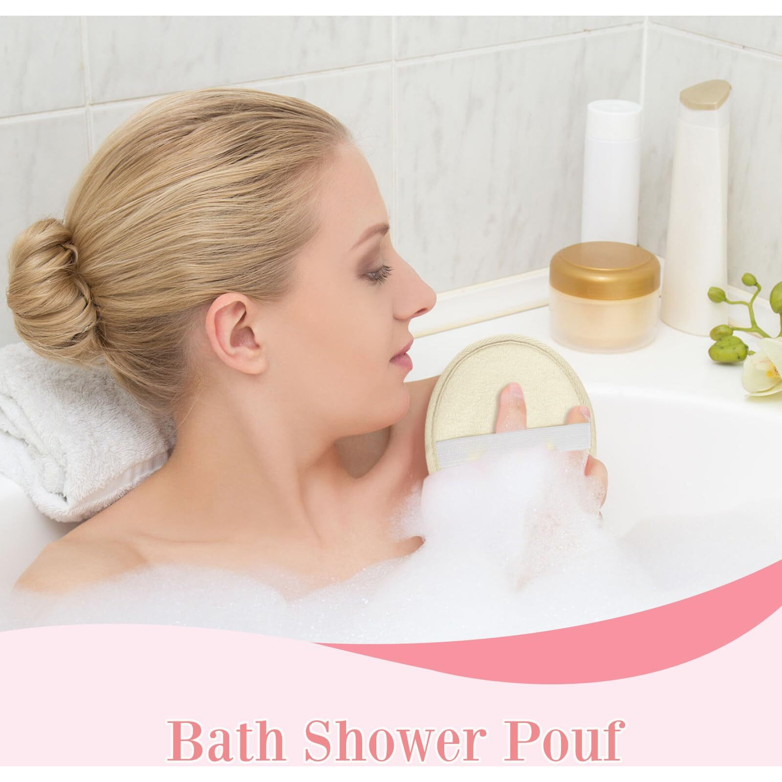 Boao Bath Shower Pouf Sponge Mesh Pouf Shower Ball Exfoliating Body Sponge Pad Scrubber Glove With Flower Bath Ball(3 Pcs,Beige,Dark Pink Purple)