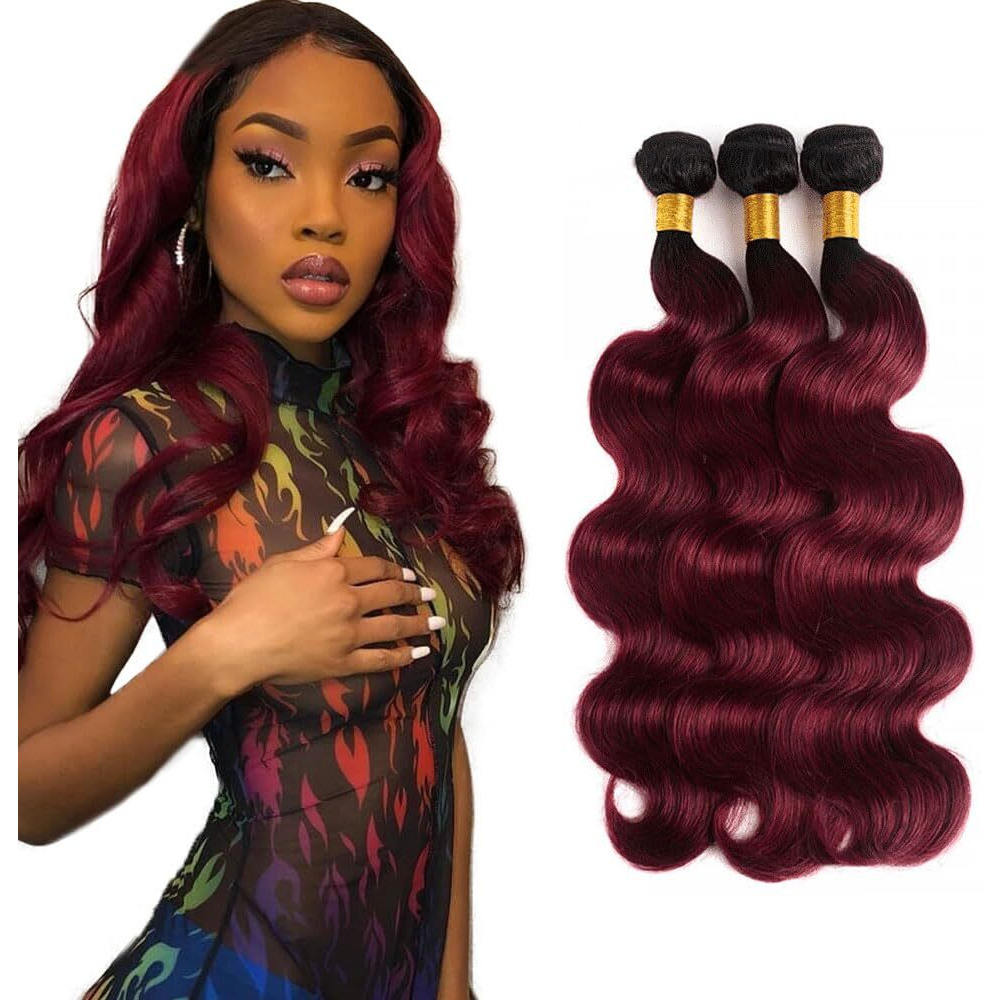 Burgundy Bundles Ombre Body Wave Human Hair Bundles Two Tone Black And Wine Red Bundles Human Hair 3 Bundles 8 10 12 Inch Burgundy Body Wave Bundles Hair Weave 1B99J Bundles