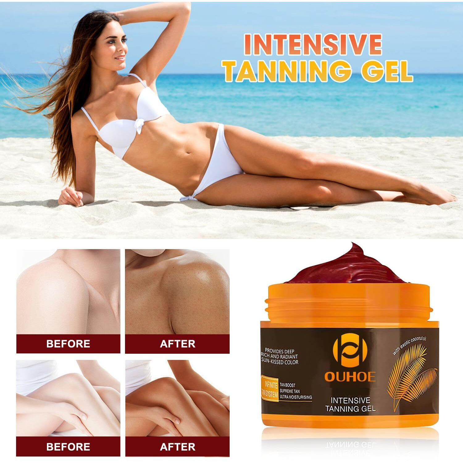 Luxury Intensive Tanning Gel, Intensive Tanning Luxe Gel, Natural Tanning Cream Gel For Natural Tan Skin, Brown Tanning Gel For Sunbeds & Outdoor Sun (2Pcs)