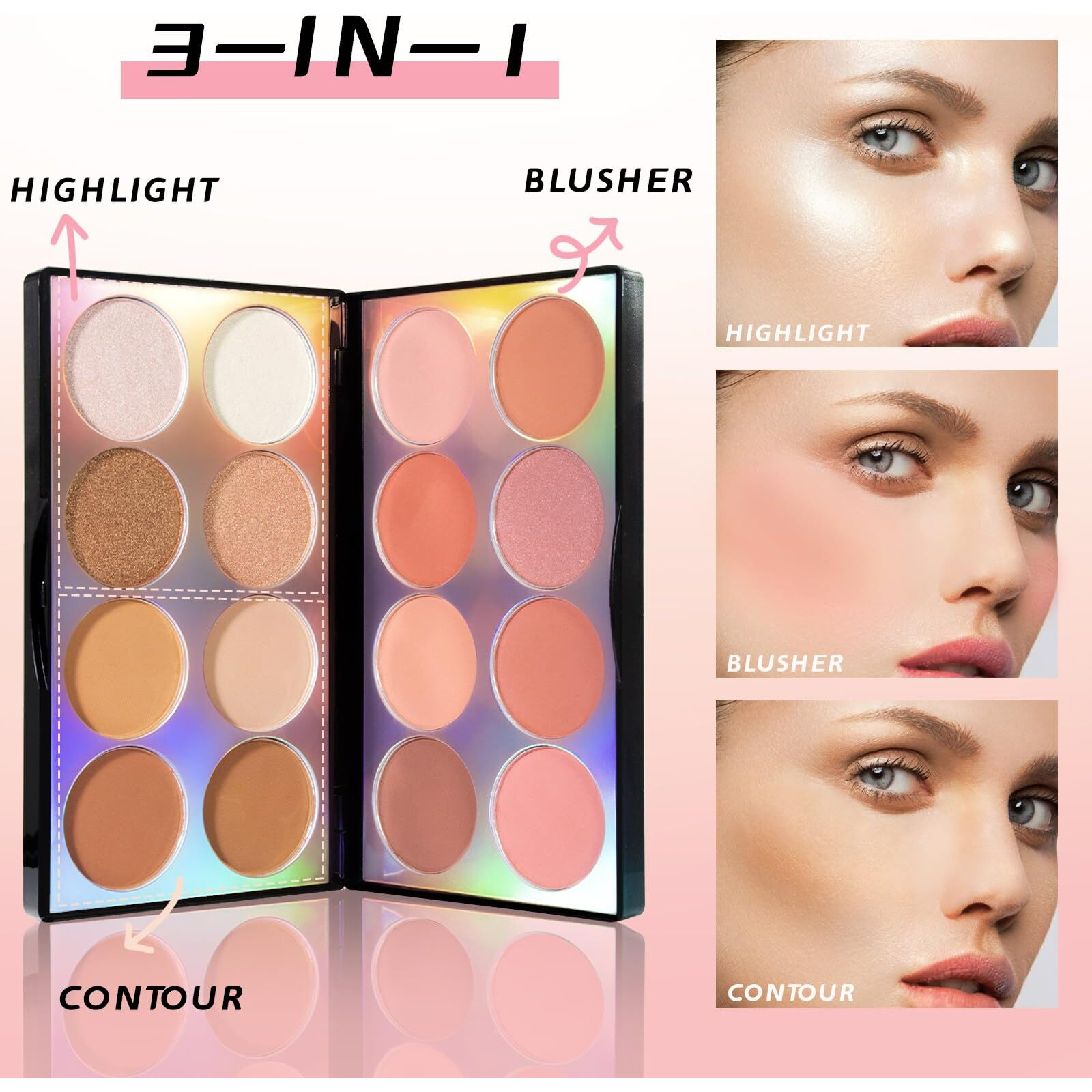 Newbang 16 Colors Blush Contour Highlighter Makeup Palette With Brush, Matte Mineral Face Blush Powder For Cheek, Bright Shimmer Illuminator Bronzer Professional Facial Beauty Makeup Blushes Set