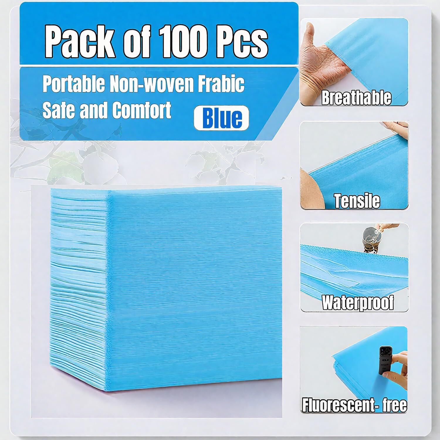 Shenkuai 100 Pcs Disposable Massage Table Sheets Spa Bed Covers 71"&quotX31"" -Non Woven Fabric Waterproof Protector For Waxing, Tattoo, Beauty Salon,Facial, Esthetician Table Bed (Blue)