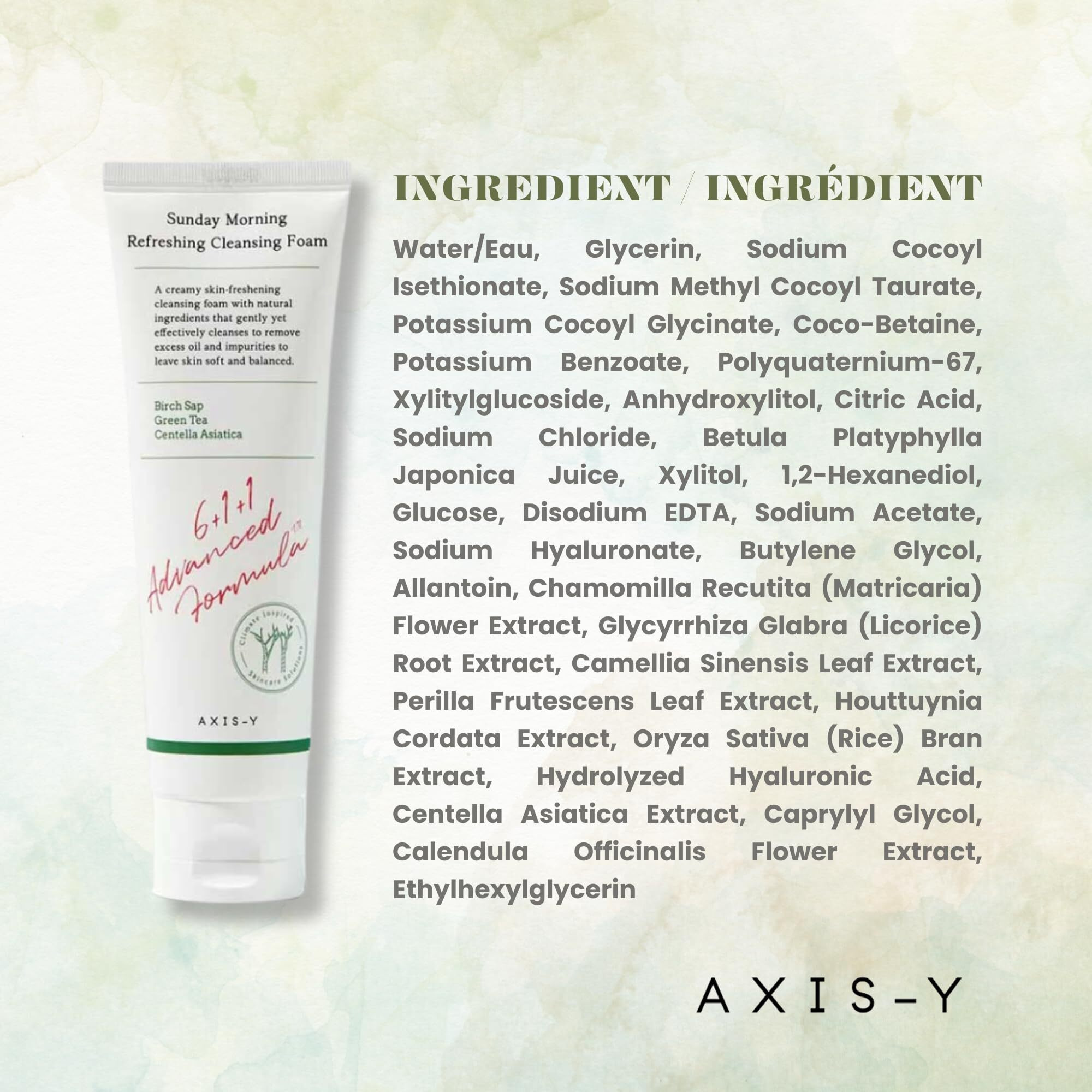 Axis-Y Sunday Morning Refreshing Cleansing Foam With Birch Sap - Hydrating & Soothing Gentle Facial Cleanser - Vegan Korean Skin Care Face Wash For All Skin Types - 4.06 Fl. Oz.