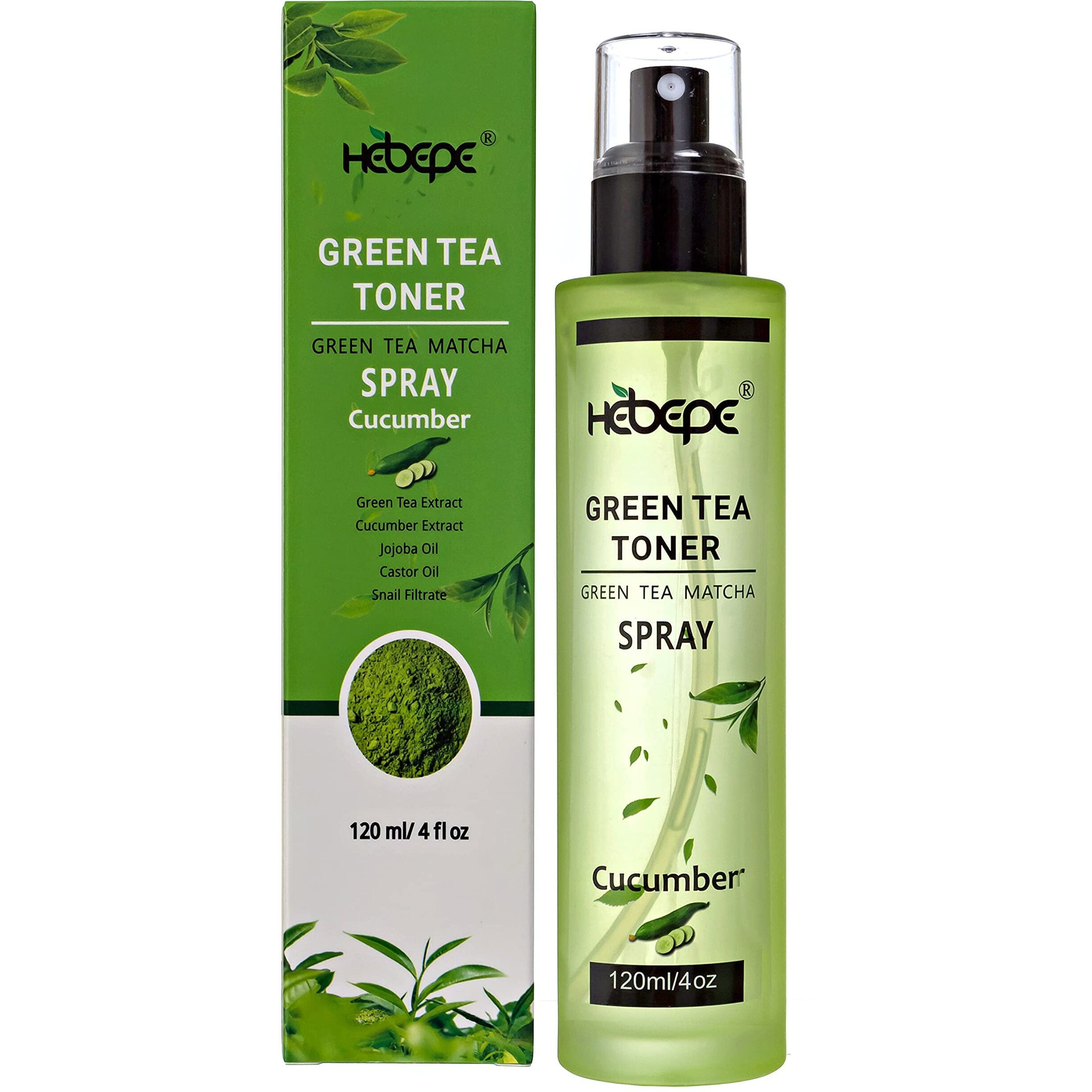 Hebepe Green Tea Matcha Facial Toner Mist With Cucumber, Refreshing, And Soothing Face Toner, With Jojoba Oil, Castor Oil, Snail Filtrate,120Ml