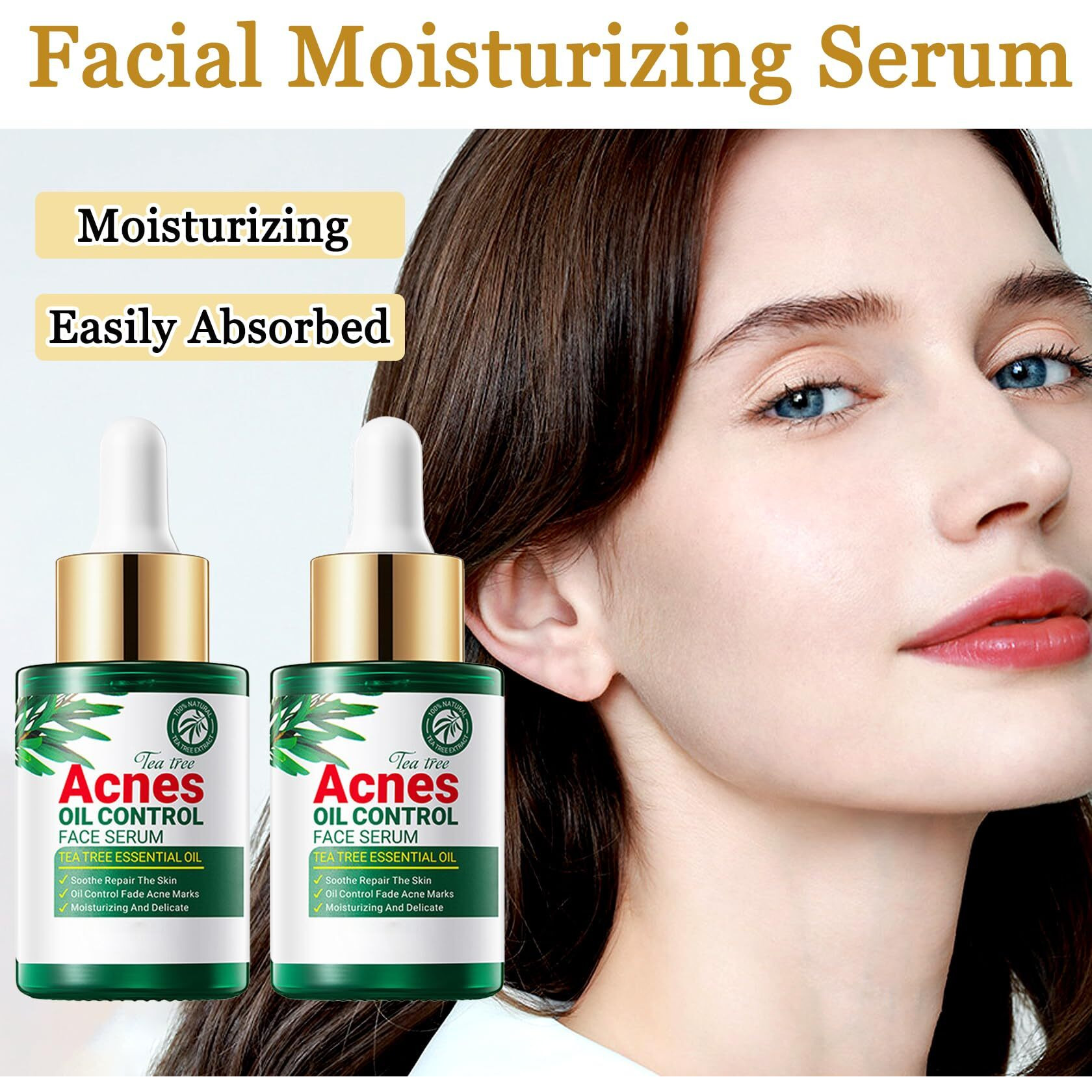 2Pcs Tea Tree Face Serum,Moisturizing Tea Tree Facial Essence,Deep Nourishing Facial Serum Moisturizer For Daily Skin Care,30Ml