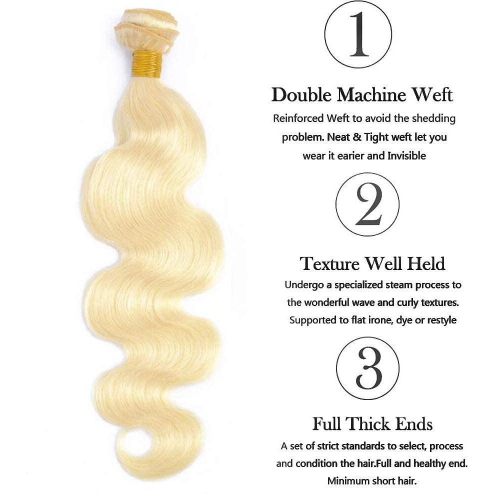 Gyajep 613 Body Wave Bundles Human Hair 100% Unprocessed 12A Brazilian Virgin Human Hair Blonde Bundles 613 Hair Extensions For Women 20 Inch