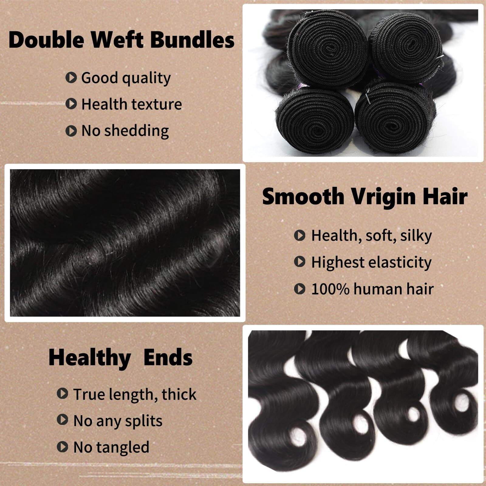 Body Wave Bundles Human Hair 20 22 24 26 Inch 4 Bundles12A Human Hair Bundles100% Unprocessed Brazilian Virgin Hair Quick Weave Extensions Natural Black
