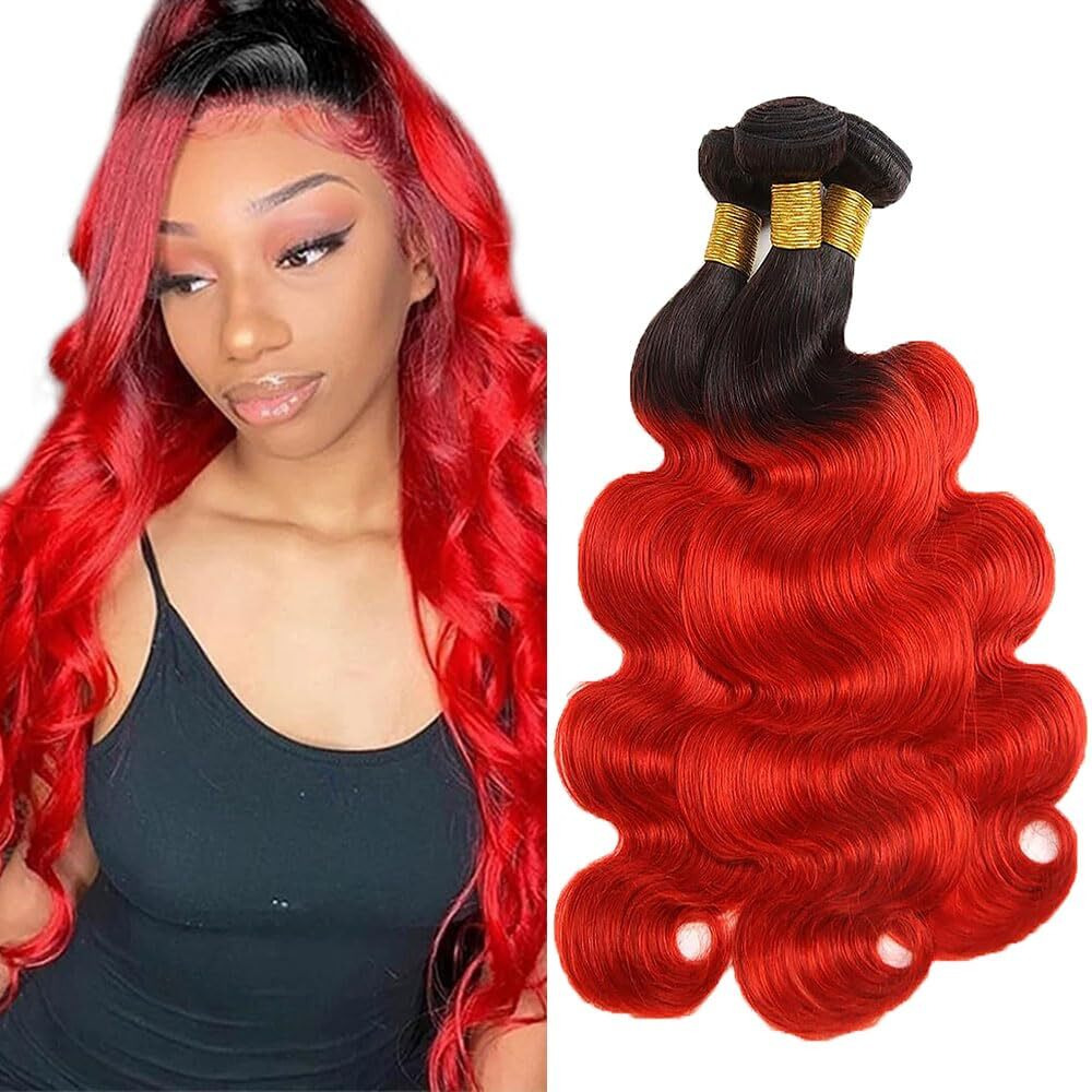 20 22 24 Inch Raivide Ombre Bundle 1Bred Body Wave Human Hair Bundles Brazilian Virgin Bright Red Body Wave Bundles Human Hair