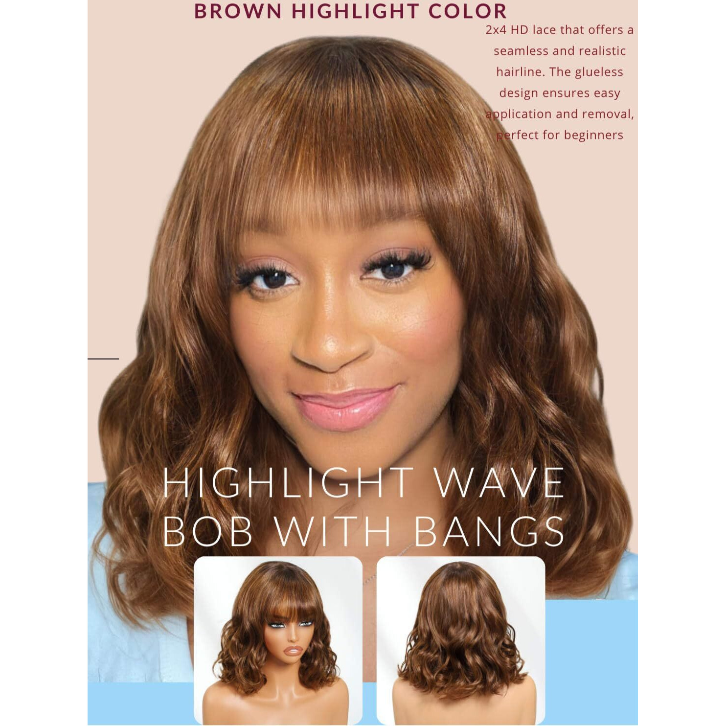 Beauty Forever Bob Wig Human Hair With Bangs Loose Body Wave Glueless 4X2 Hd Lace Chestnut Chocolate Brown With Highlight Pre Plucked Bob Wear And Go Short Wigs Beginner Friendly 150% Density 10Inch