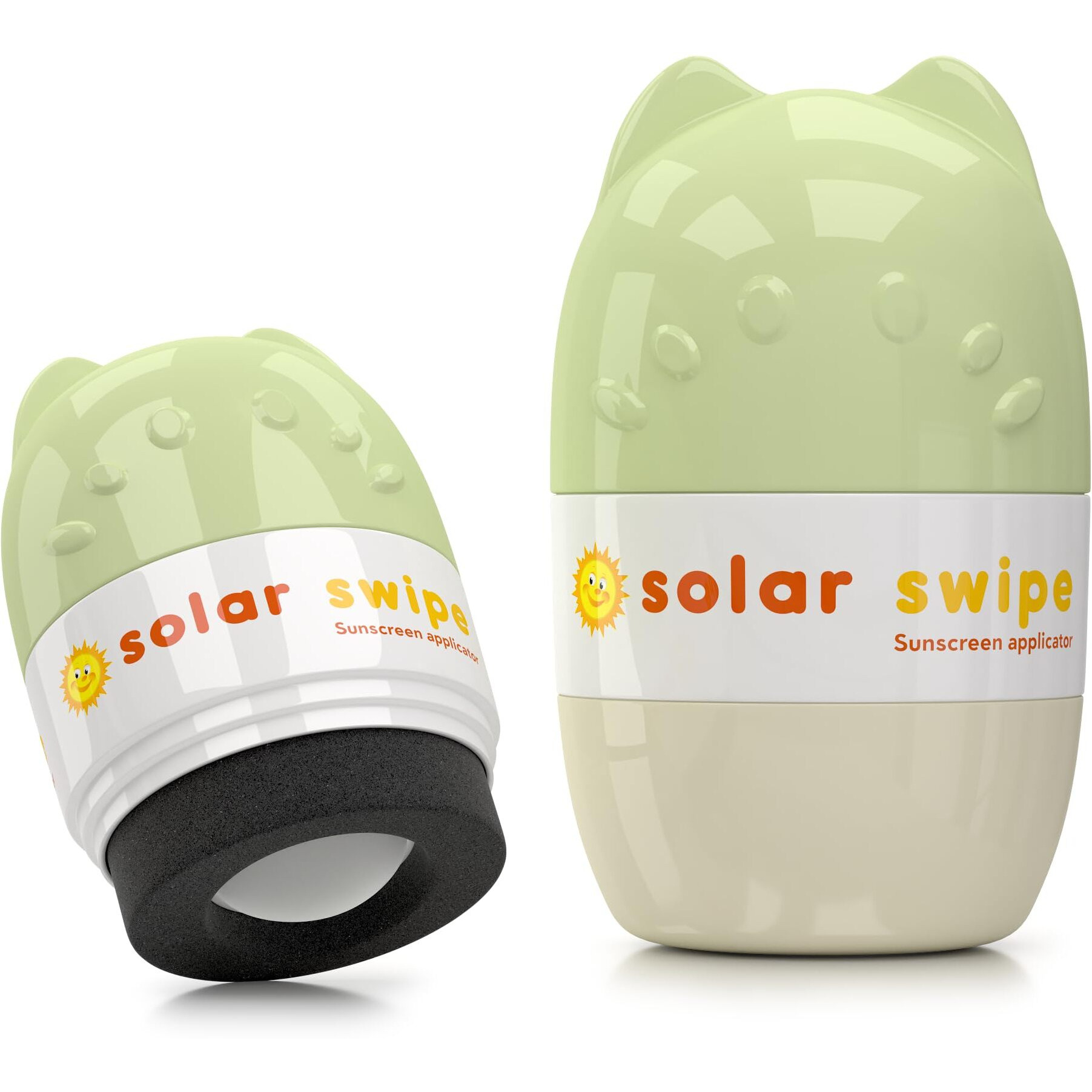 Solar Swipe Sunscreen Applicator - Refillable Roll On For Kids & Adults Mess-Free Sunscreen Roller & Sponge Dispenser Portable Sun Protection, Ideal For Travel & Outdoor Use (Olive Beige 2 Pack)