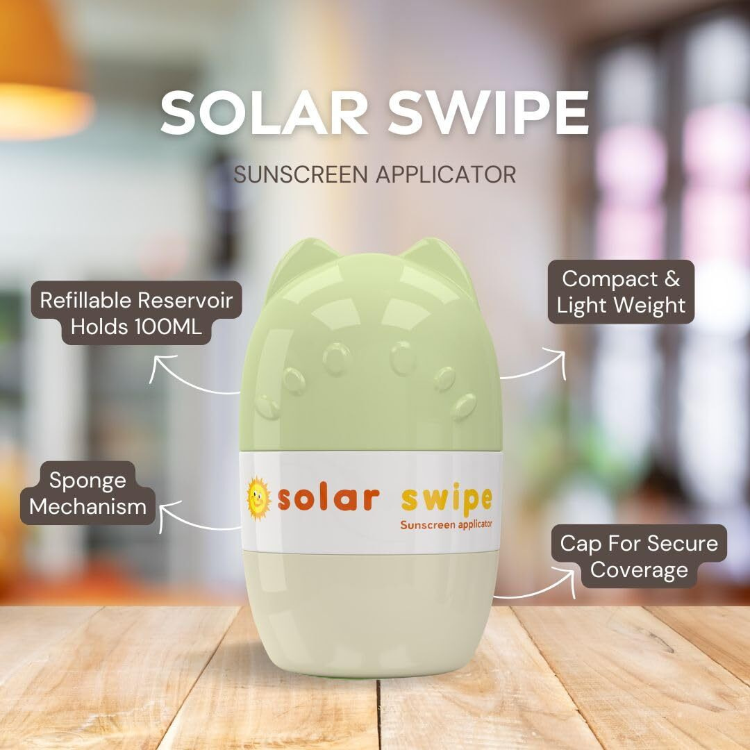 Solar Swipe Sunscreen Applicator - Refillable Roll On For Kids & Adults Mess-Free Sunscreen Roller & Sponge Dispenser Portable Sun Protection, Ideal For Travel & Outdoor Use (Olive Beige 2 Pack)