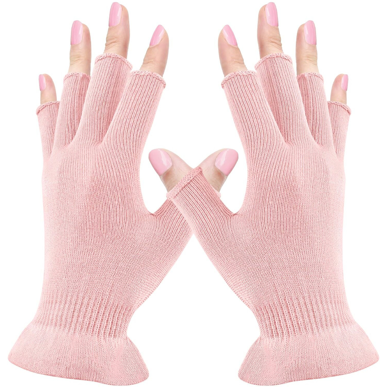 Mig4U Fingerless Moisturizing Gloves, Half Finger Touchscreen Beauty Glove For Eczema, Spa, Dry Hands, Skin Treatment, Summer Sun Uv Protection, Pink, 1 Pairs S/M