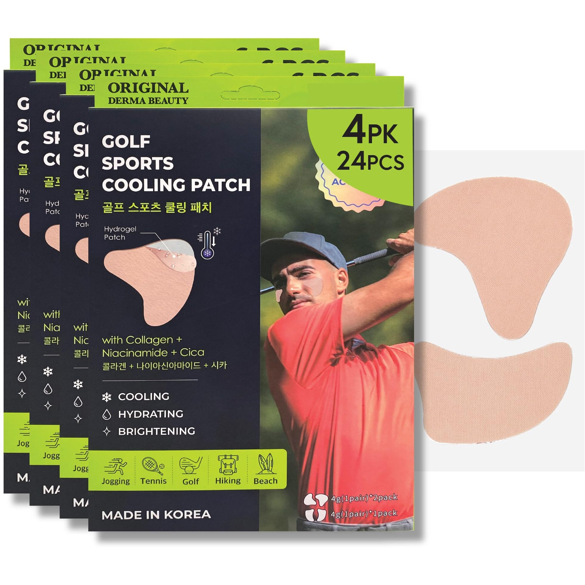 Odb - 24Pcs (4Pk) Cooling Sun Patch Korean Under Eye & Cheek Uv Protection Patches - Spf Sunscreen Stickers For Outdoor Sports & Golf | Made In Korea Sunblock Face Patches For Women & Men