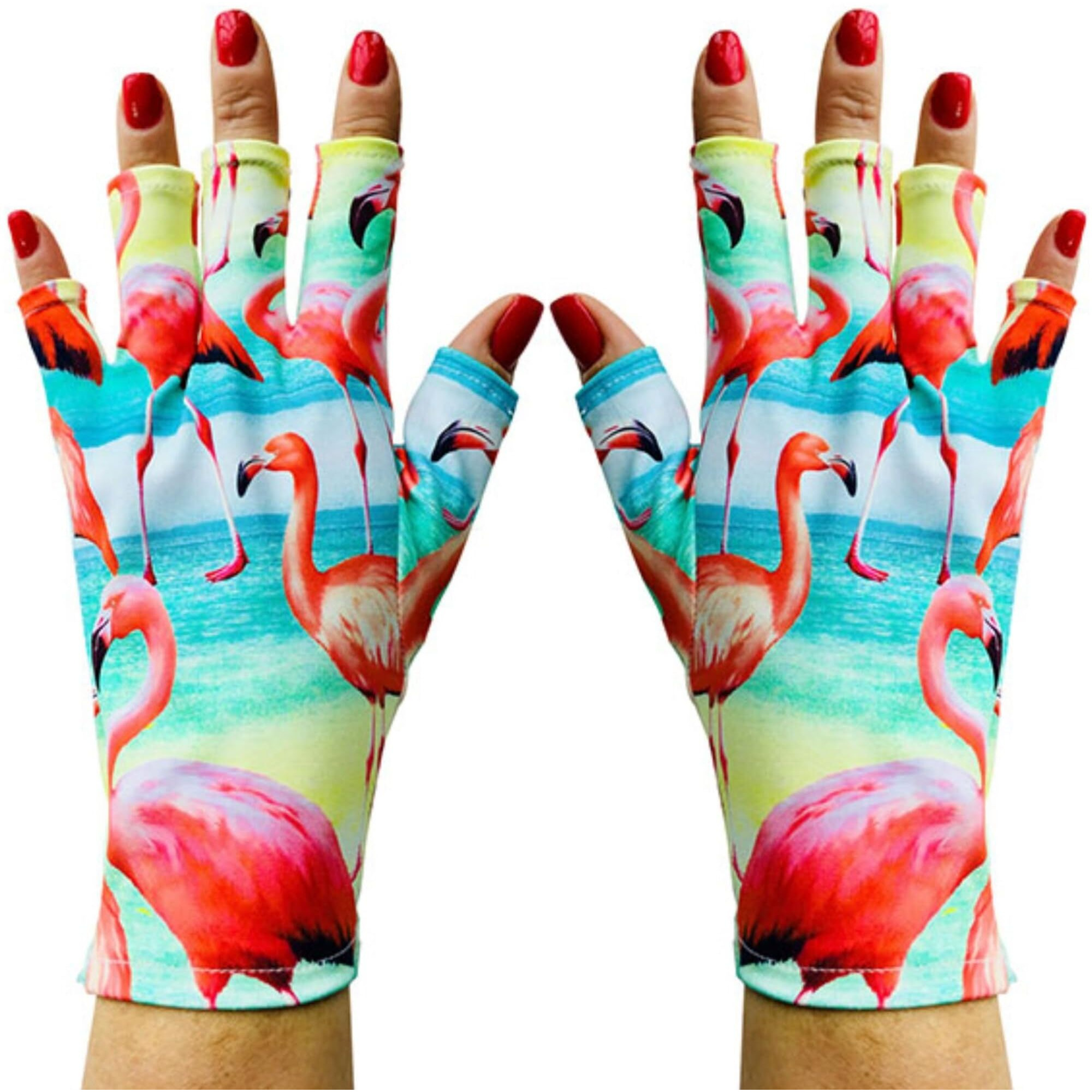 Maniglovz - The Original Upf 50+ Uv Light Protective Nail Gloves | Gel Manicure Gloves And Anti Uv Fingerless Gloves For Women | Can Be Used As Sun Protection Gloves For Driving | Palm Springz Print
