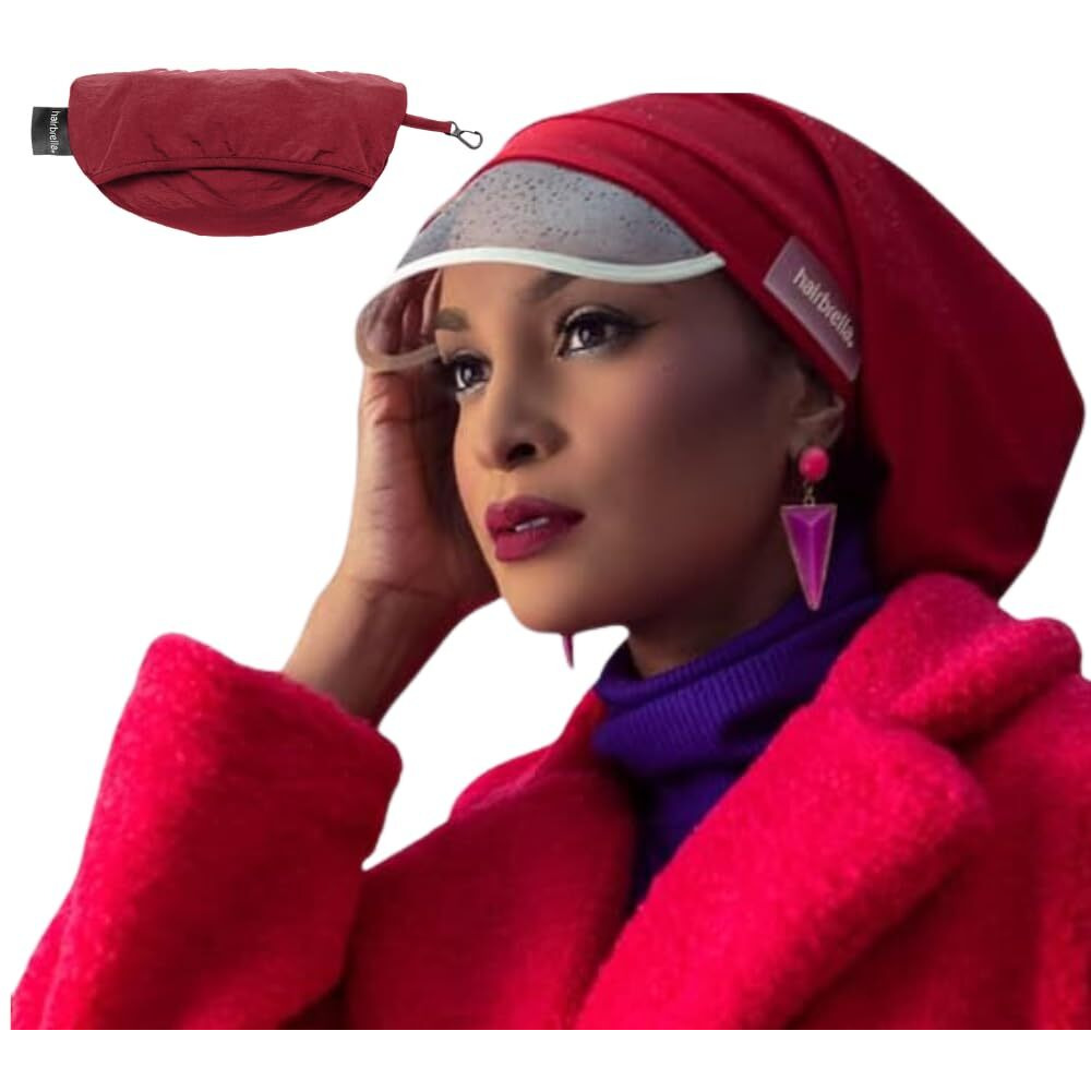 Hairbrella 100% Waterproof Rain Hat, Satin-Lined Cap, Uv Sun Protection, Full Hair Coverage, Packable Travel Accessory Cranberry