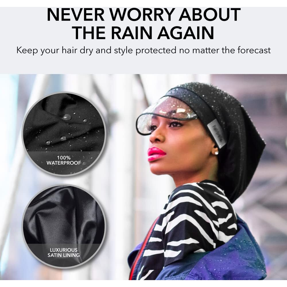 Hairbrella 100% Waterproof Rain Hat, Satin-Lined Cap, Uv Sun Protection, Full Hair Coverage, Packable Travel Accessory Cranberry
