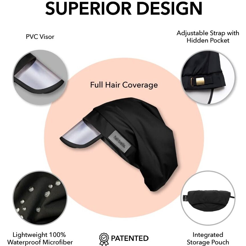 Hairbrella 100% Waterproof Rain Hat, Satin-Lined Cap, Uv Sun Protection, Full Hair Coverage, Packable Travel Accessory Cranberry
