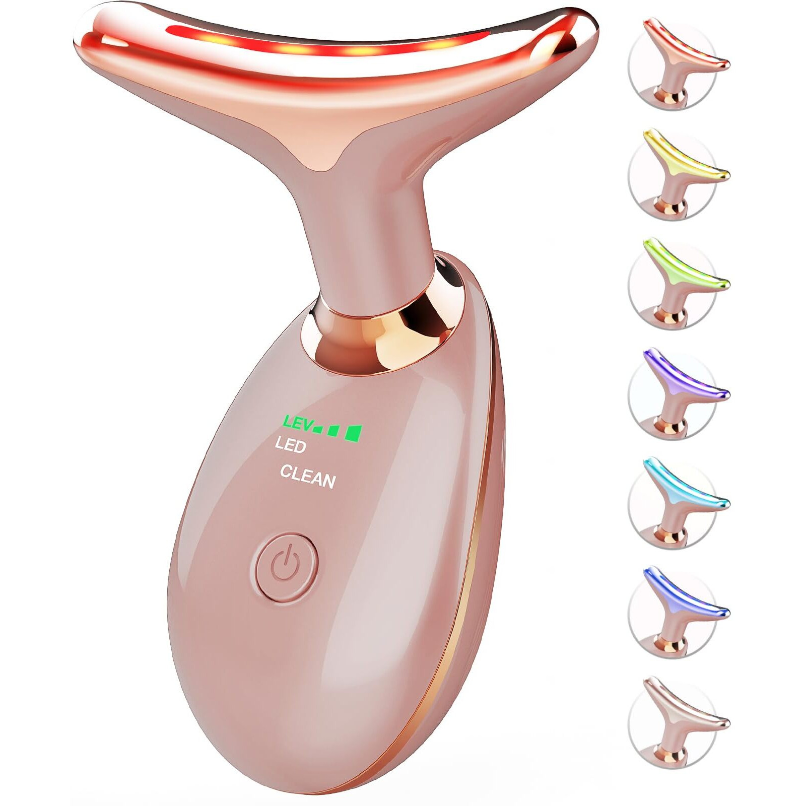 Sdkwdh Red Light Therapy For Face And Neck, 7 Color Face Massager Tool For Wrinkles, Double Chin, Vibrating Facial Massager With Thermals For Skin Care, Rose Gold
