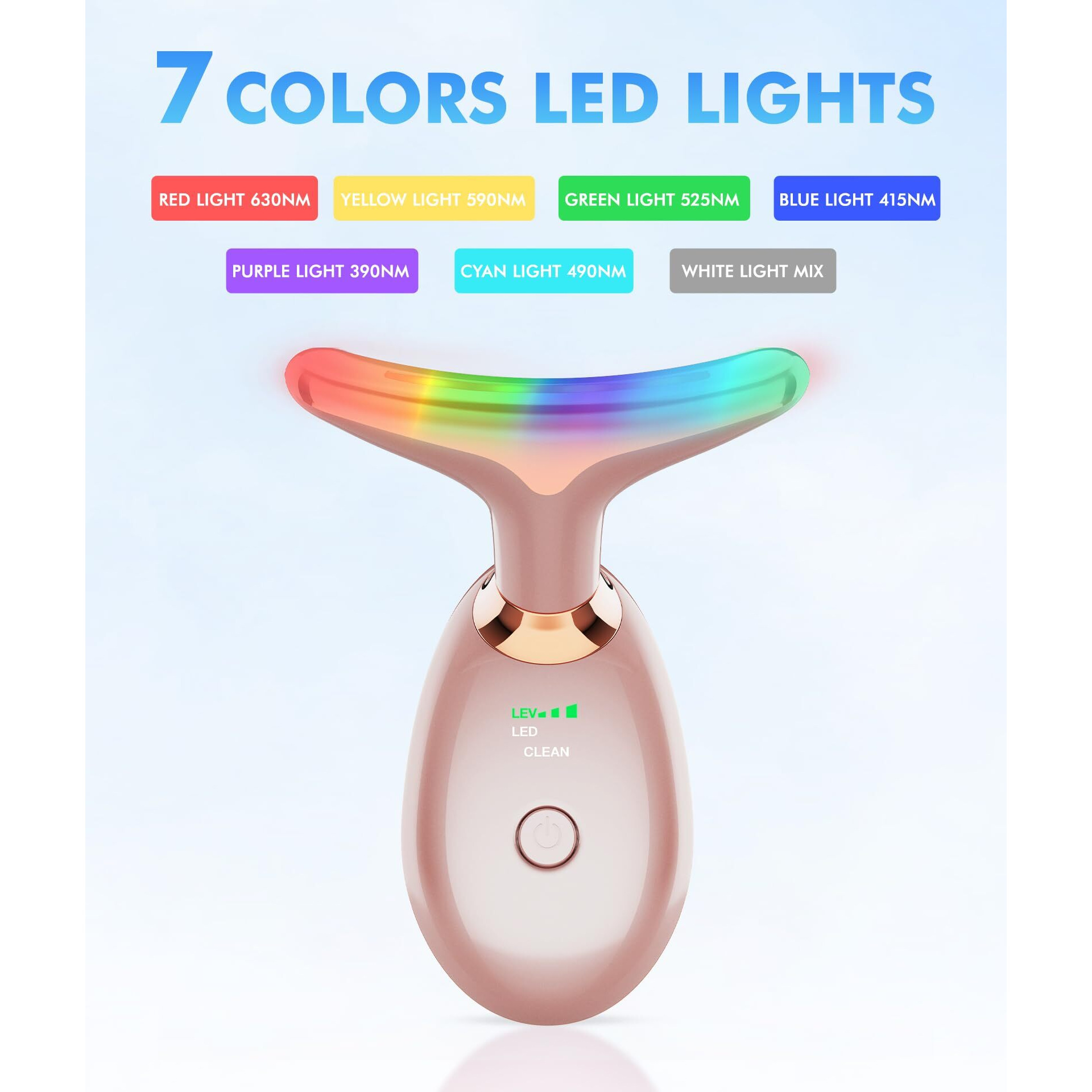 Sdkwdh Red Light Therapy For Face And Neck, 7 Color Face Massager Tool For Wrinkles, Double Chin, Vibrating Facial Massager With Thermals For Skin Care, Rose Gold