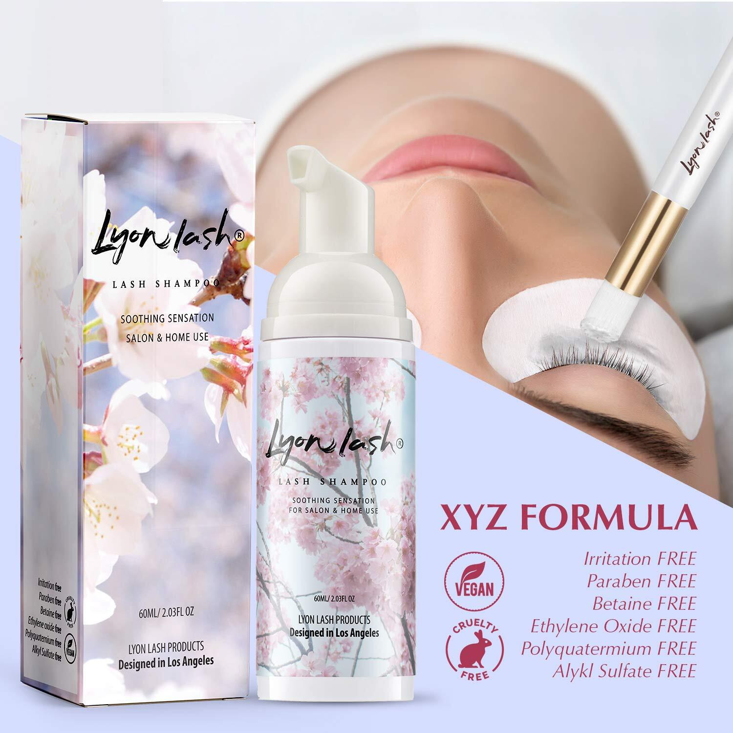 Lyon Lash Eyelash Extension Shampoo, Gentle Formula Paraben Free, Oil Free Foam Cleanser Kit | Remove Eye Makeup | Salon And Home Use