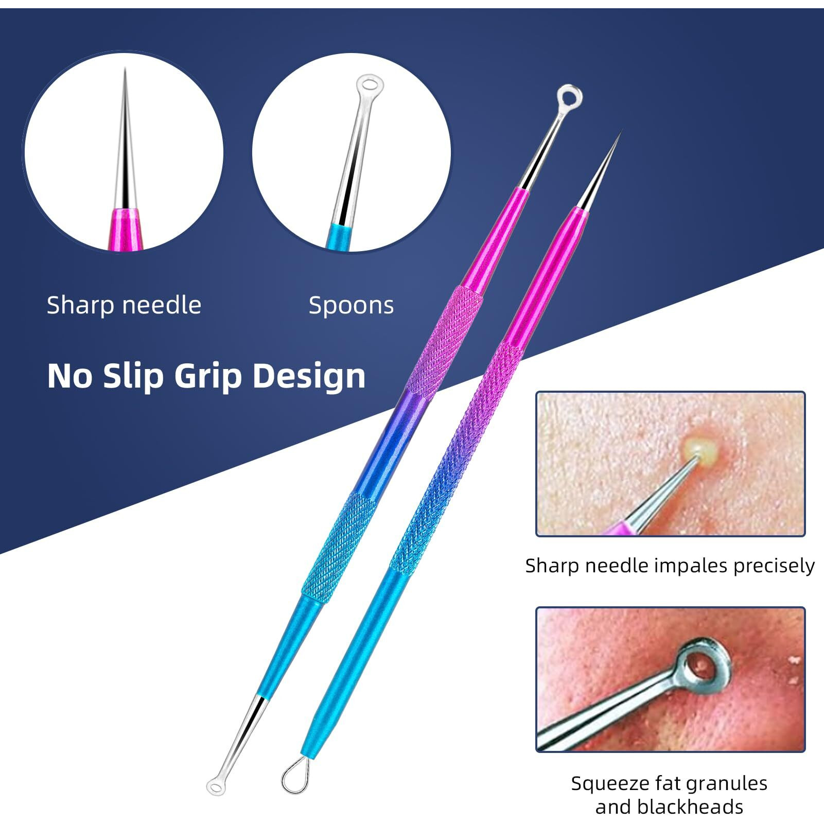 Pimple Popper Tool Kit - Ybaoo 10 Pcs Blackhead Remover Comedone Extractor Kit With Metal Case For Quick And Easy Removal Of Blackheads, Zit Removing, Facial And Nose(Colorful)