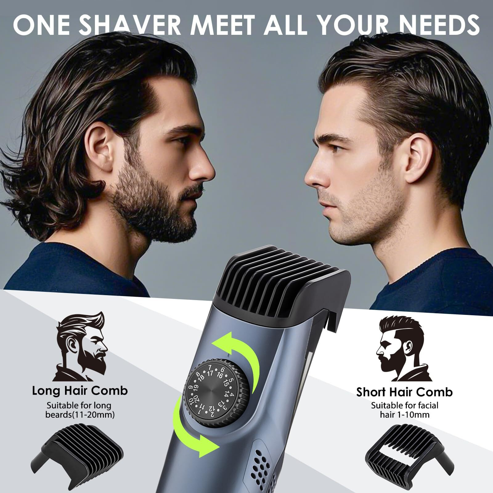 Audoc Vacuum Beard Trimmer For Men With 20 Length And Styles Adjustable, Built-In Vacuum Trimmer For Mustache, Sideburns, Facial Hair, Rechargeable Mustache Trimmer
