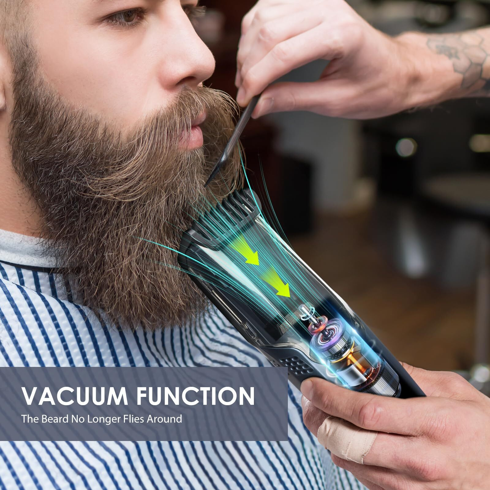 Audoc Vacuum Beard Trimmer For Men With 20 Length And Styles Adjustable, Built-In Vacuum Trimmer For Mustache, Sideburns, Facial Hair, Rechargeable Mustache Trimmer