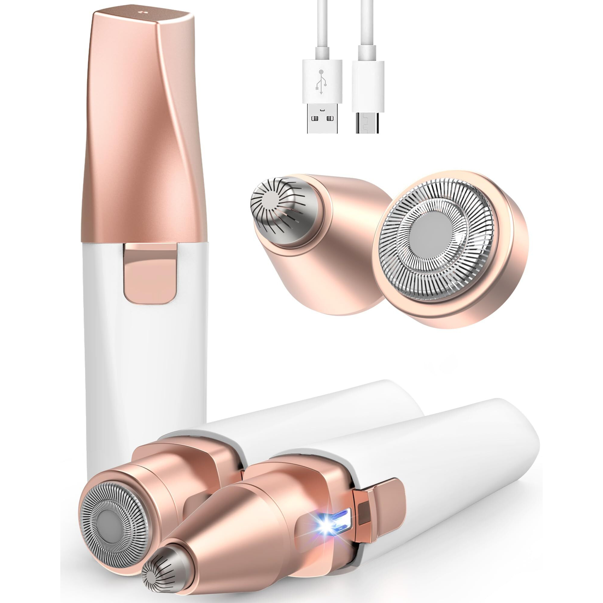 Eyebrow & Facial Hair Remover For Women 2 In 1 Rechargeable Facial Hair Removal & Eyebrow Trimmer, Painless Face Shavers For Women With Built-In Led Light- Hair Removal Device For Face & Upper Lips