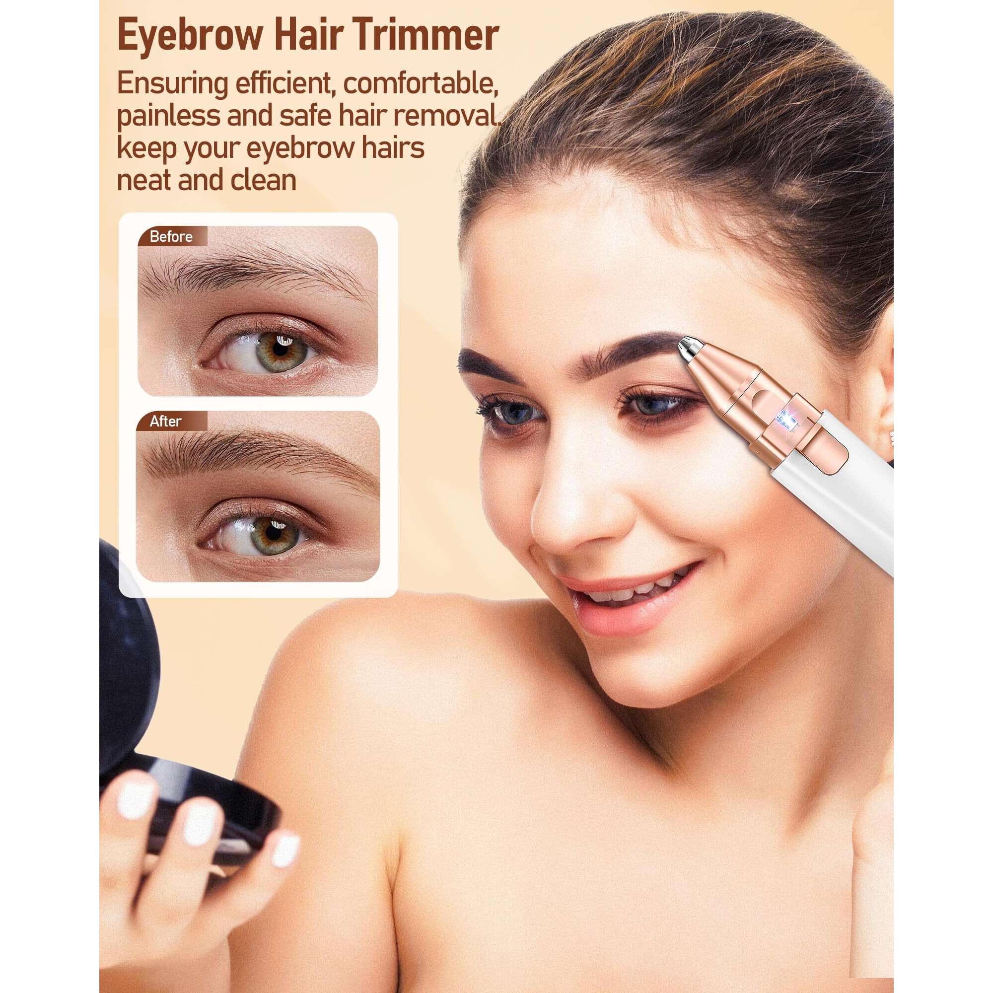 Eyebrow & Facial Hair Remover For Women 2 In 1 Rechargeable Facial Hair Removal & Eyebrow Trimmer, Painless Face Shavers For Women With Built-In Led Light- Hair Removal Device For Face & Upper Lips