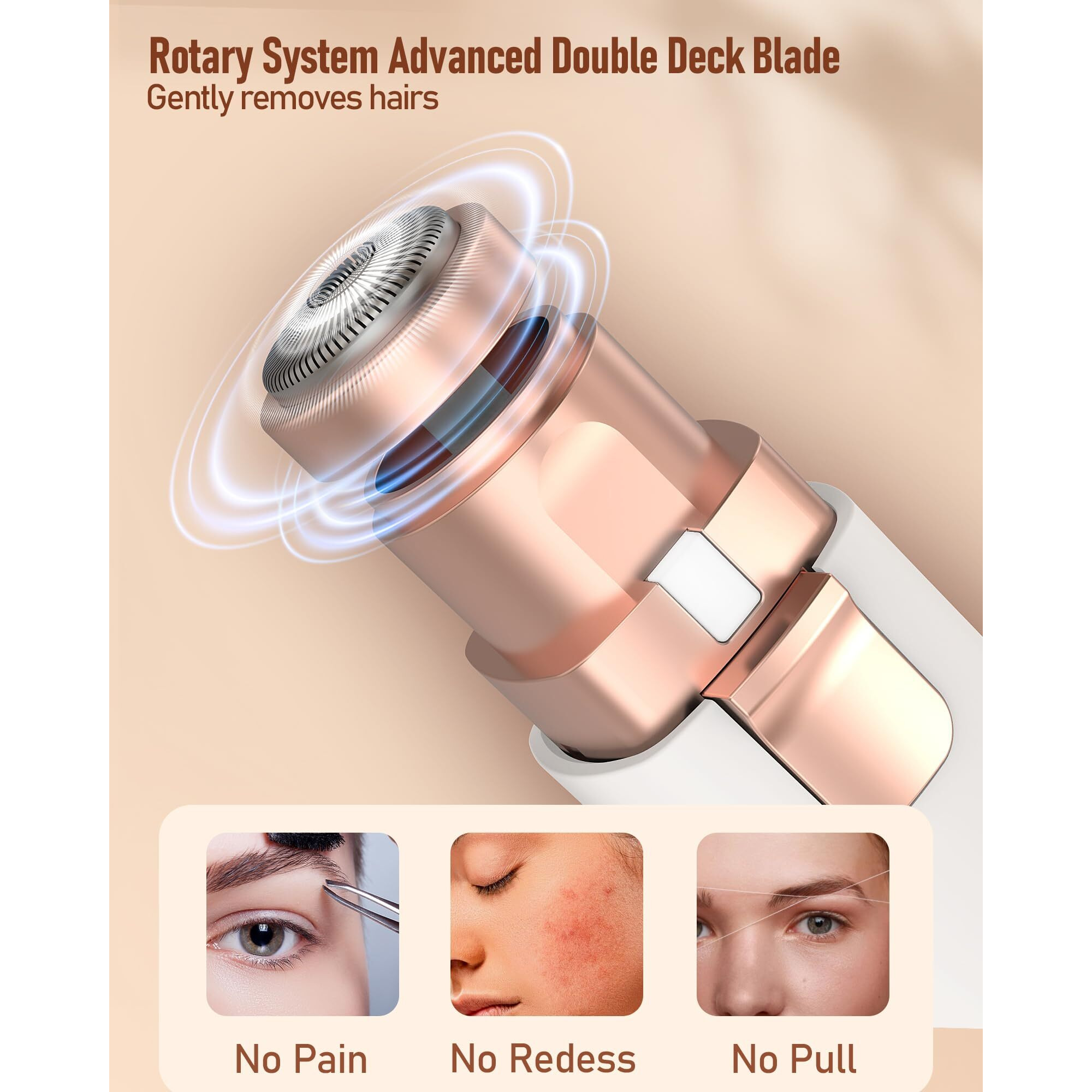 Eyebrow & Facial Hair Remover For Women 2 In 1 Rechargeable Facial Hair Removal & Eyebrow Trimmer, Painless Face Shavers For Women With Built-In Led Light- Hair Removal Device For Face & Upper Lips