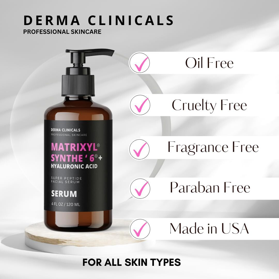 Matrixyl Synthe'6 Serum + Hyaluronic Acid, Anti-Aging, Hydrating Facial Serum, Produce Collagen, Anti-Wrinkle, Fine Lines, Firming Serum - 4Oz