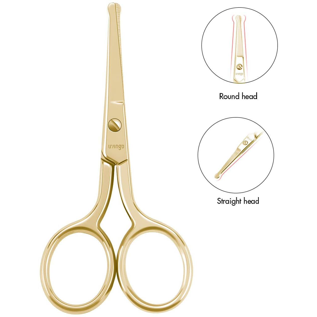 Livingo Professional Nose Hair Scissors, Multi-Purpose Stainless Steel Rounded Tip Straight Blade, Facial Hair Beard Eyebrows Ear Trimming Beauty Grooming Tool For Men & Women, 3.5    Gold