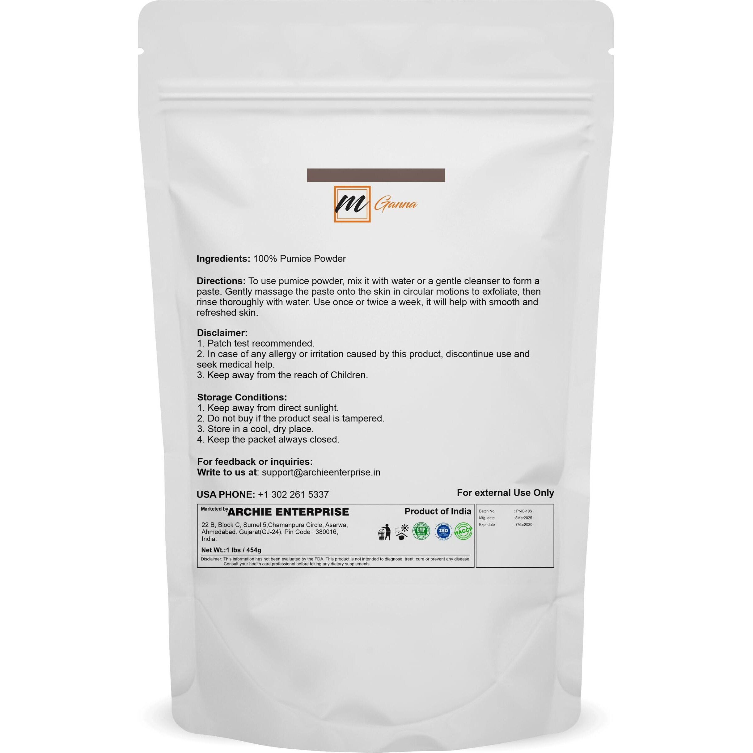 100% Natural Pumice Powder For Facial Masks, Skin Exfoliation, Soap Making And Other Cosmetic Formulations 1 Lbs / 454 Gms