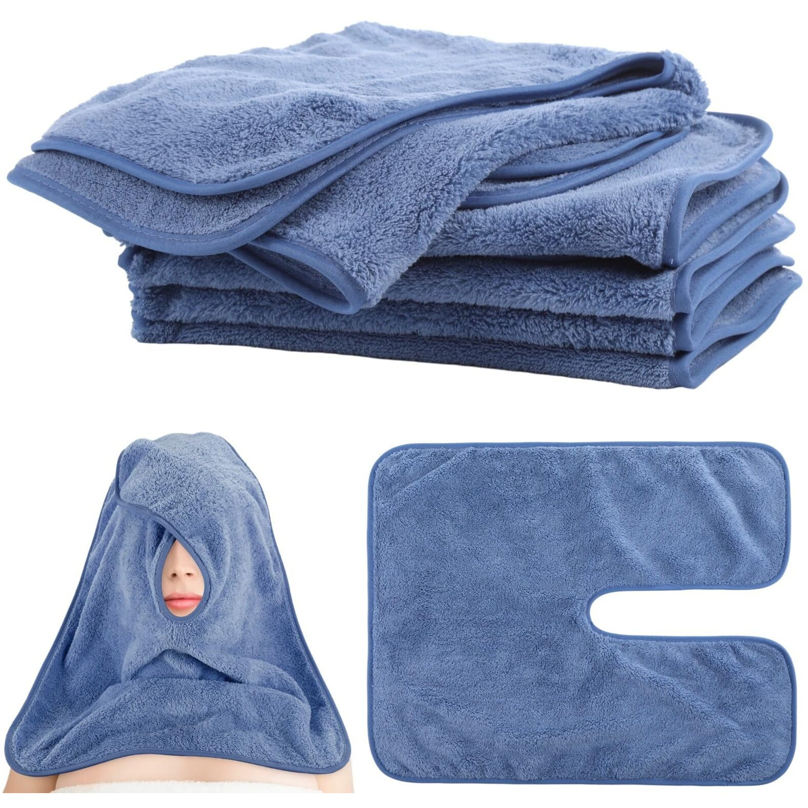 Dimegon 12 Pcs U-Shaped Facial Towels, Split Design, Soft Esthetician Towel, Facial Stem Massage Cleansing Towel, Coral Fleece Face Cloth For Beauty Salons, Skin Care, Spa Centers