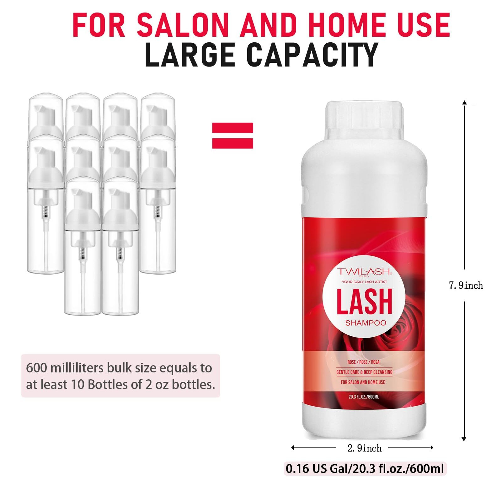 Twilash By Dly 600Ml Lash Shampoo Bulk, Eyelash Cleanser For Extensions, Safe Makeup Remover, Non-Irritating Or Burning Formula Eyelid Foaming Cleanser Best For Professional Salon And Home Use (Rose)