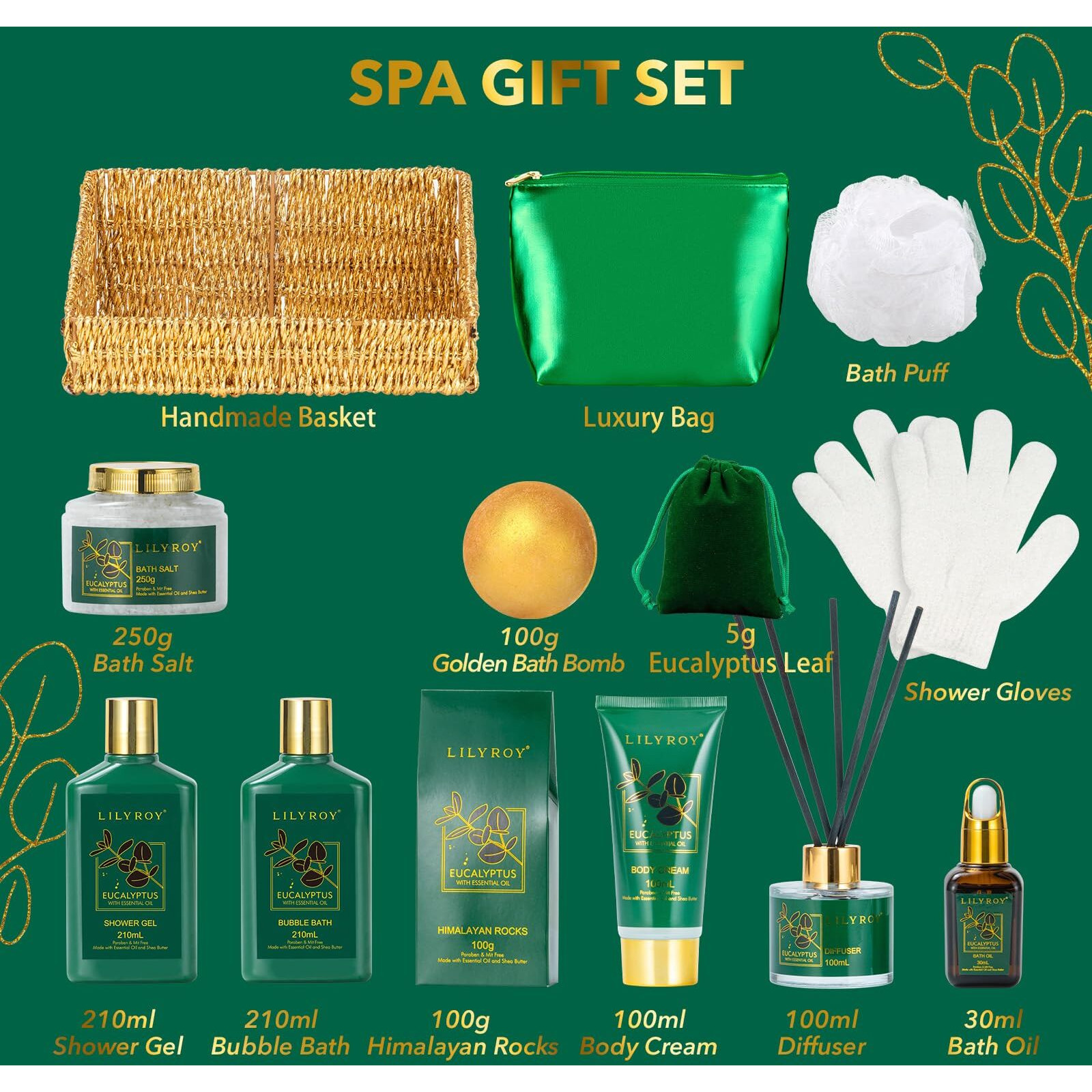Mothers Day Relaxation Gift Basket - 15-Piece Premium Eucalyptus Bath Gift Set For Women & Men - Spa Kit With Shower Gel Ideal For Birthday, Christmas, Fathers Day, Perfect For Holidays & Self Care