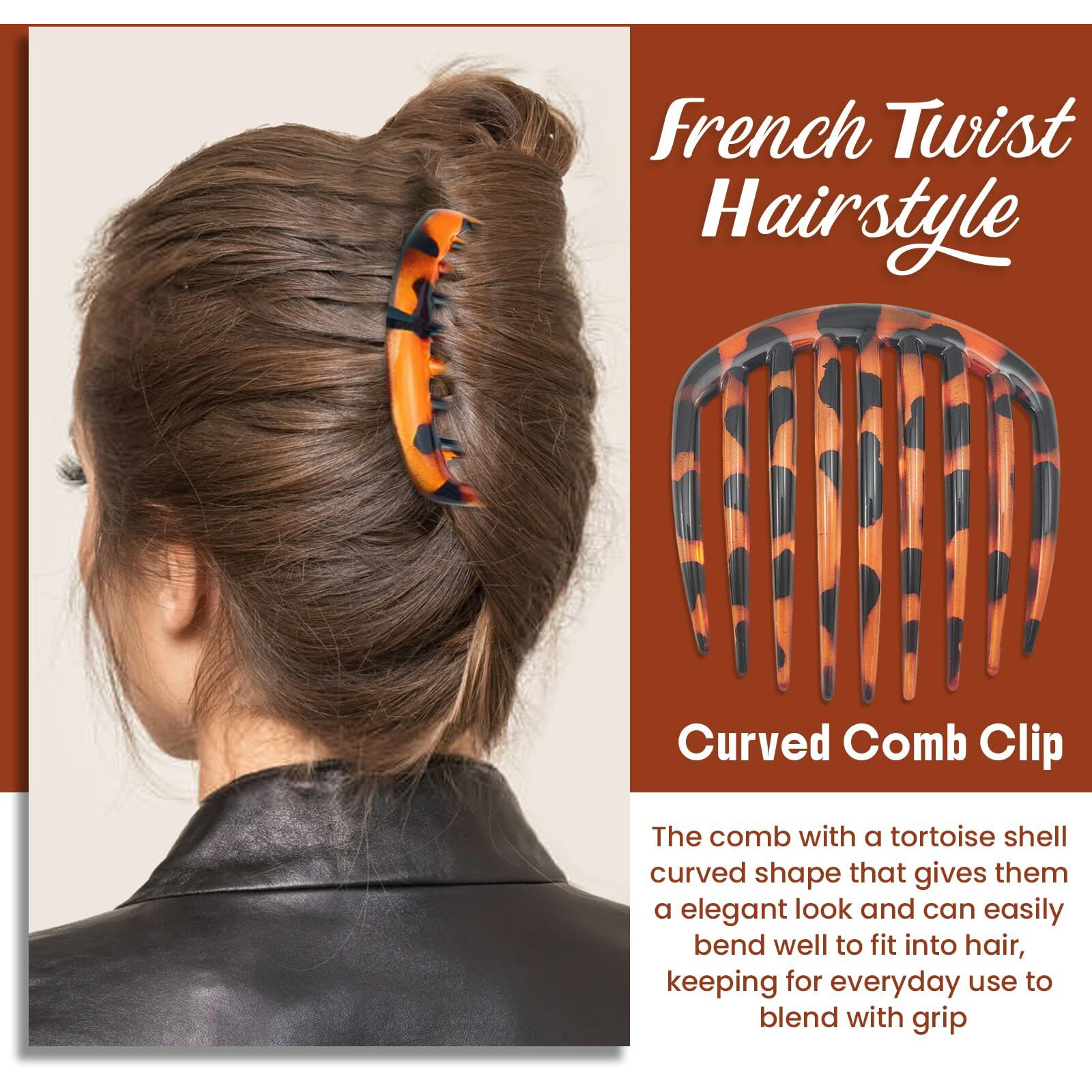 6Pcs French Tortoise Hair Combs, 7-Tooth Hair Side Comb, Curved Comb Clip To Make A French Twist & Backcomb Front Hair