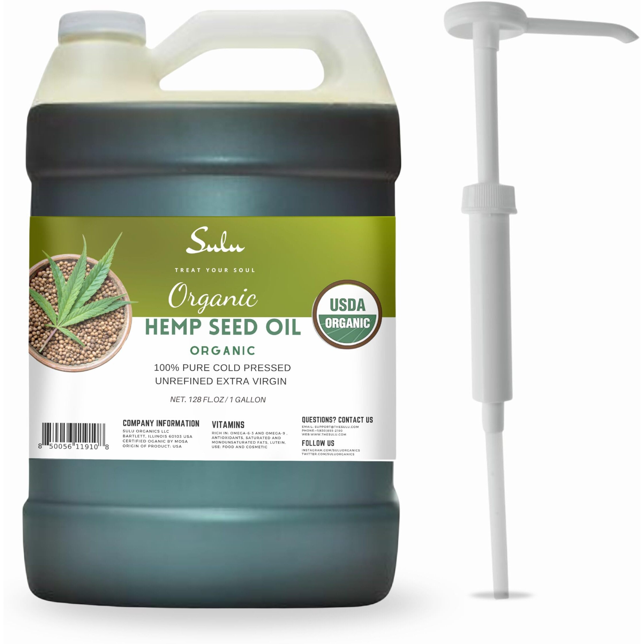 1 Gallon Usda Organic Unrefined Cold Pressed Hemp Seed Oil
