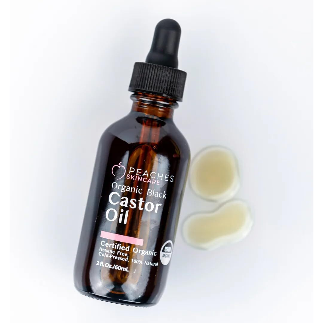 Organic Cold-Pressed Castor Oil - Hexane-Free, Vegan Formula With Omega-9, Omega-6, And Vitamin E - Hydrating Oil For Skin And Hair - Black Castor Oil (2 Fl. Oz)