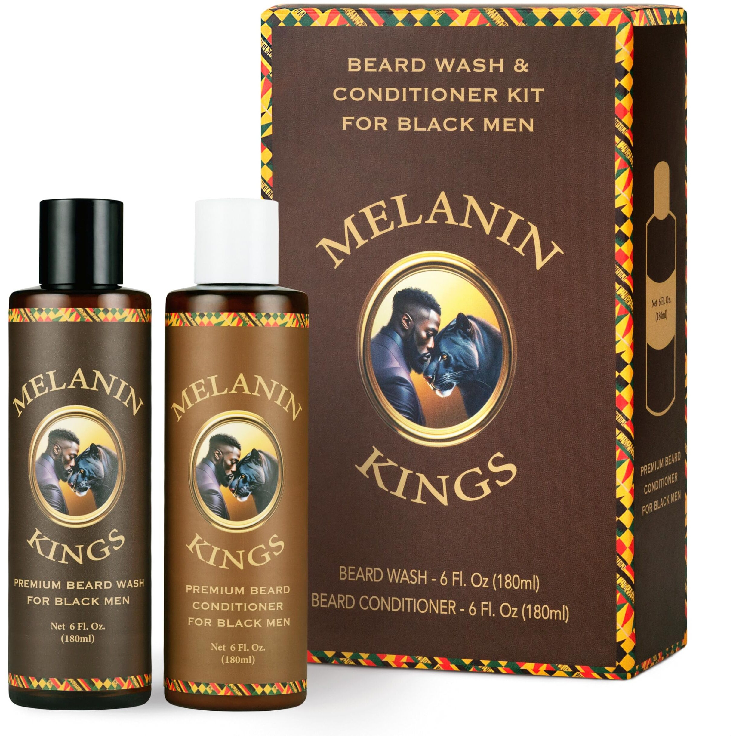 Melanin Kings Beard Wash & Conditioner Set For Black Men - Gently Cleanse, Hydrate & Soften Coarse, Dry And Curly Beards - African Oil Blend With Baobab, Marula, Argan & Jojoba