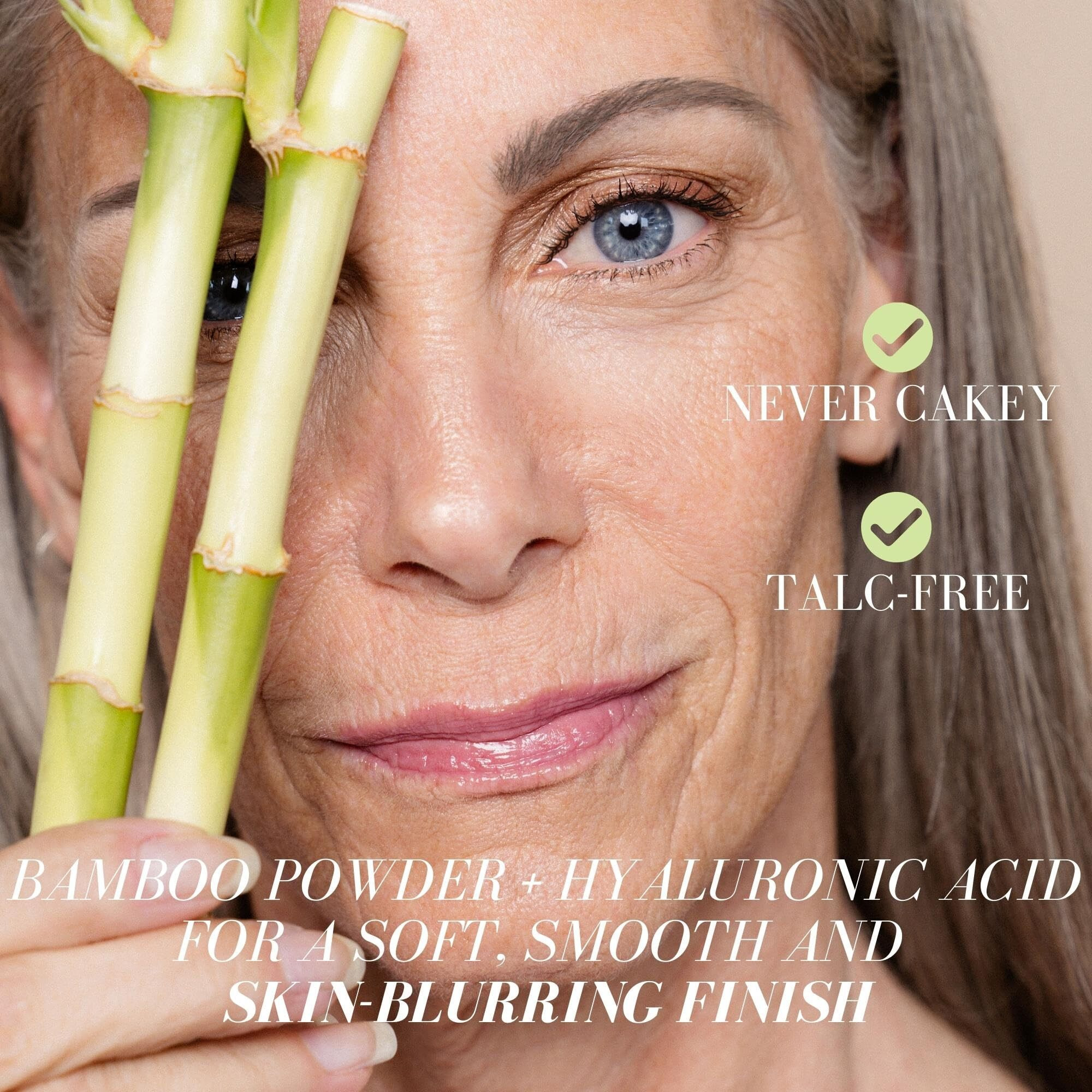 Fitglow Beauty Bamboo Hyaluronic Loose Setting Powder | Translucent Vegan Organic | Weightless Photo Finish | Pore Blurring | Natural Shine & Oil Control Makeup Finishing Powder | .32 Oz / 9G