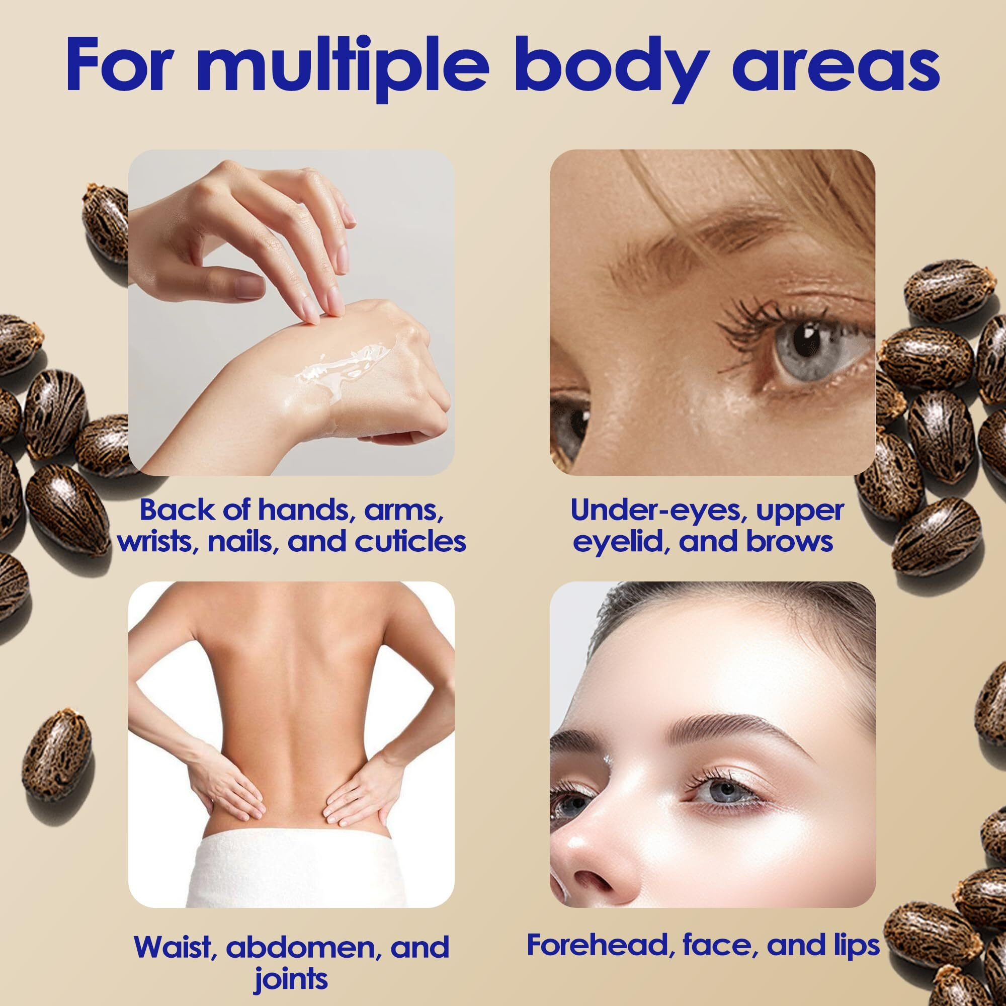 Ipxkwll Organic Castor Oil With Rose Quartz Roller, 100% Pure Cold-Pressed & Unrefined - For Hair Growth, Eyelashes, Eyebrows & Skin (1)