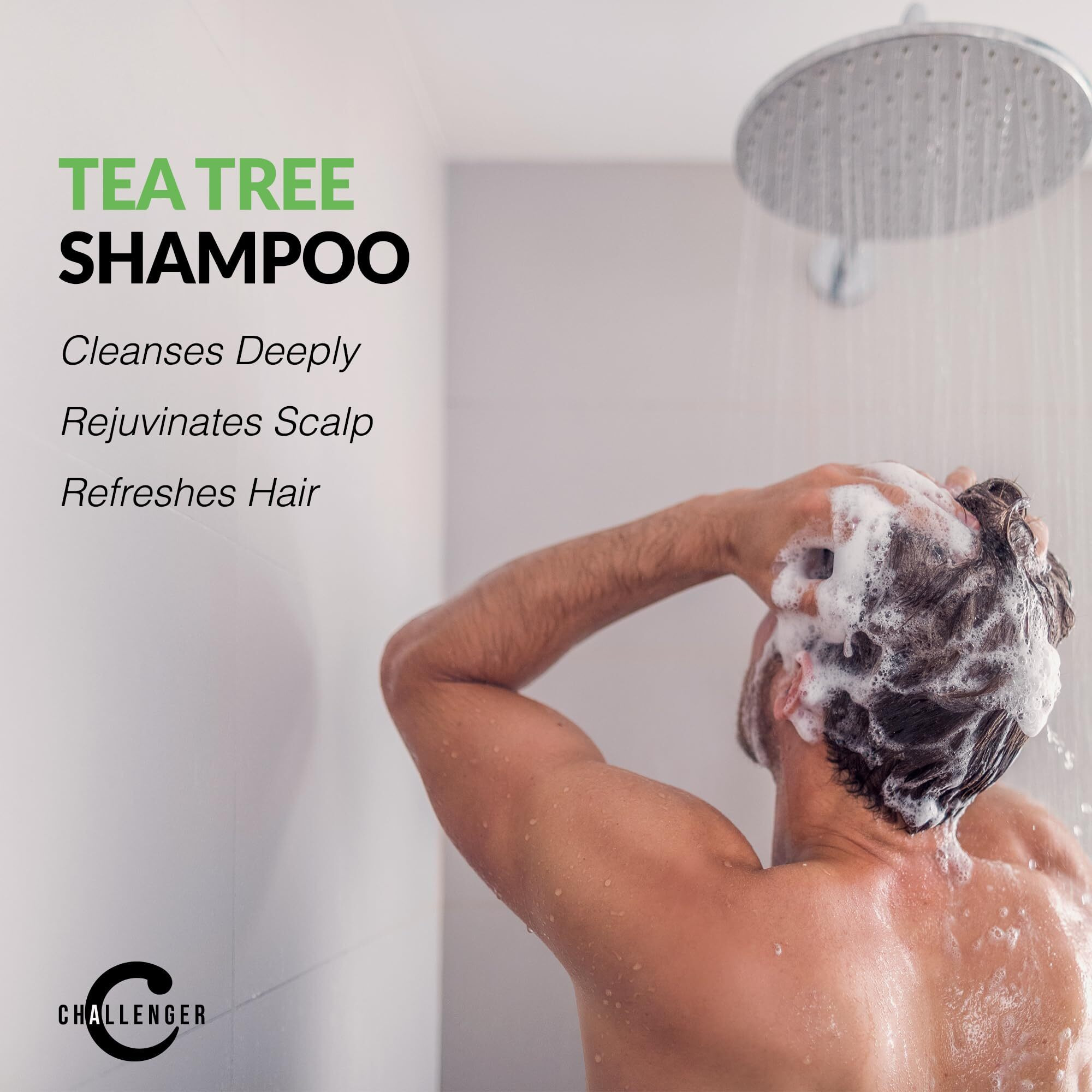 Challenger Tea Tree Shampoo & Peppermint Conditioner Combo | Men's Shower Product | For Itchy & Dry Scalp | Removes Dirt & Oils | Argan Oil, Biotin | Artificial Color Free | 2X 16Oz