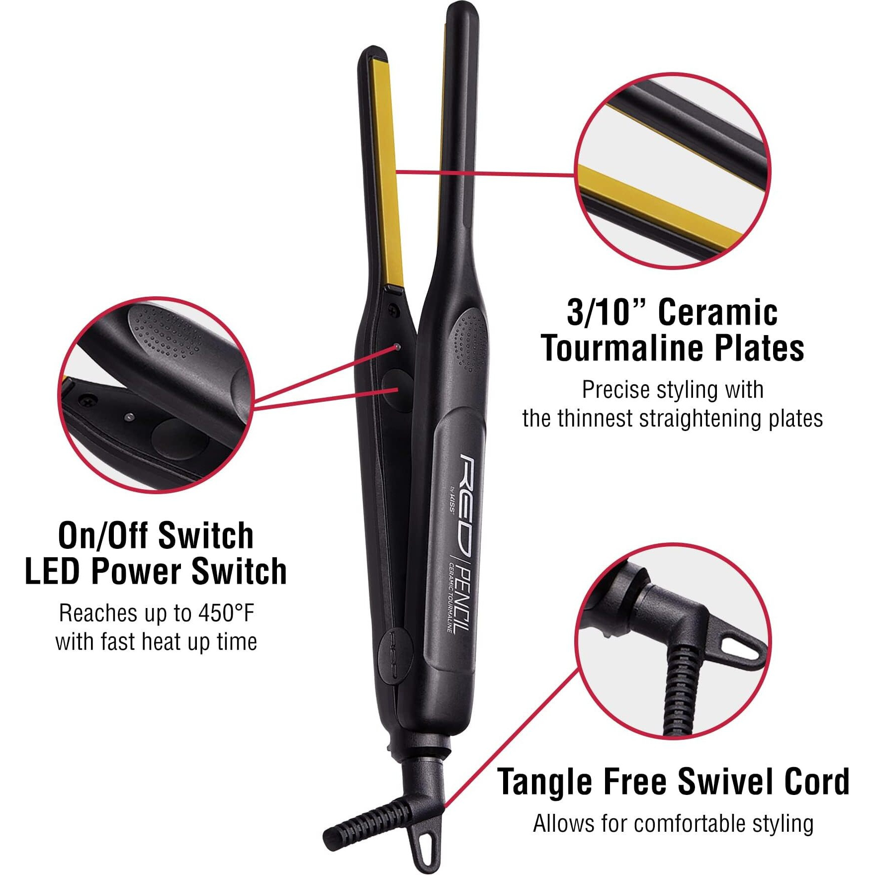 Red By Kiss 3 Pcs Styling Set For Curls, 0.3    Ceramic Tourmaline Pencil Flat Iron, Foaming Mousse With Jamaican Black Castor Oil, Ultra Strong Hair Wrapping Strips For Sleek Styles & Frizz Control