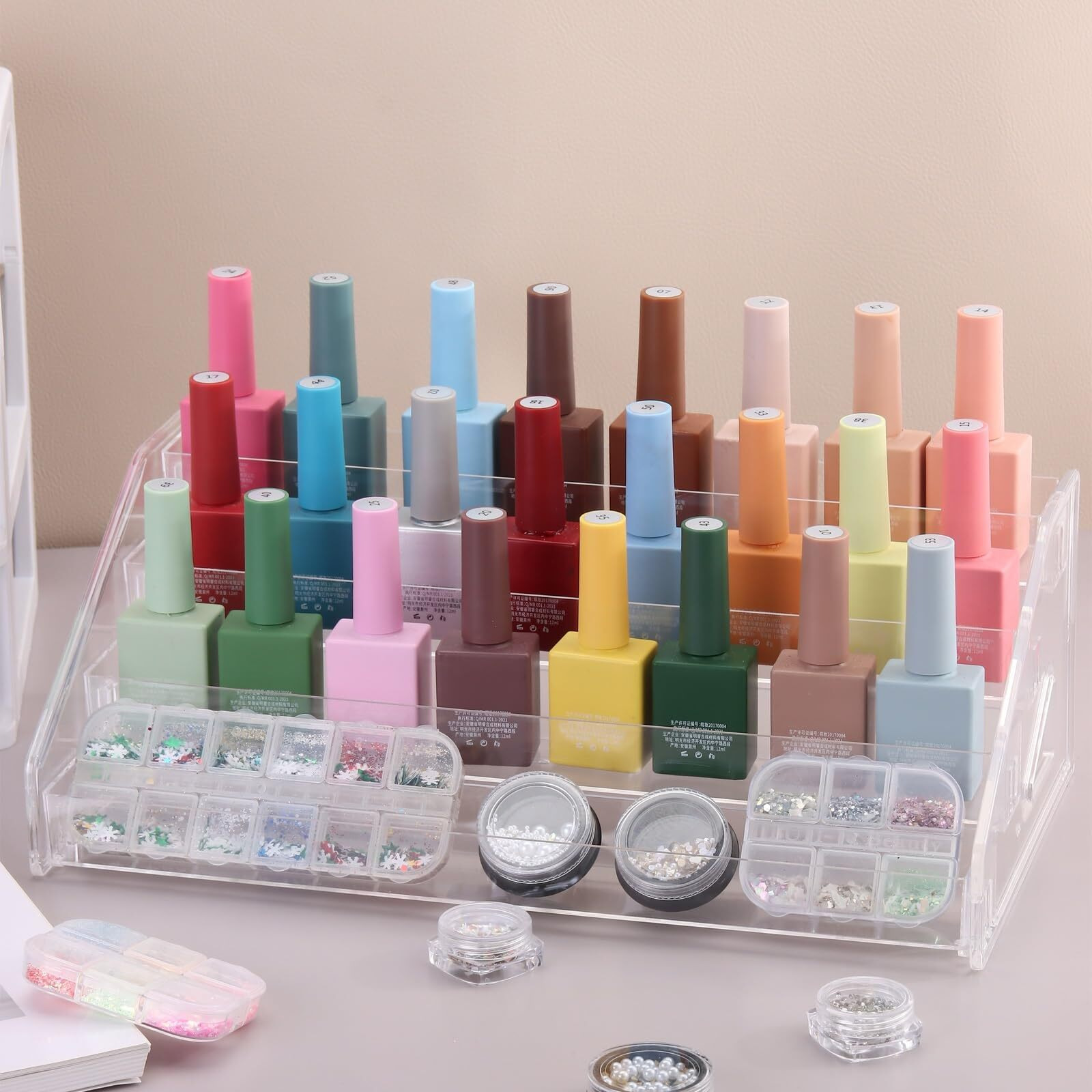 Sutokaka Nail Polish Organizer Clear Acrylic Eyeglasses Display Holder Essential Oil Storage Rack Makeup Stand Tray - 4 Layer