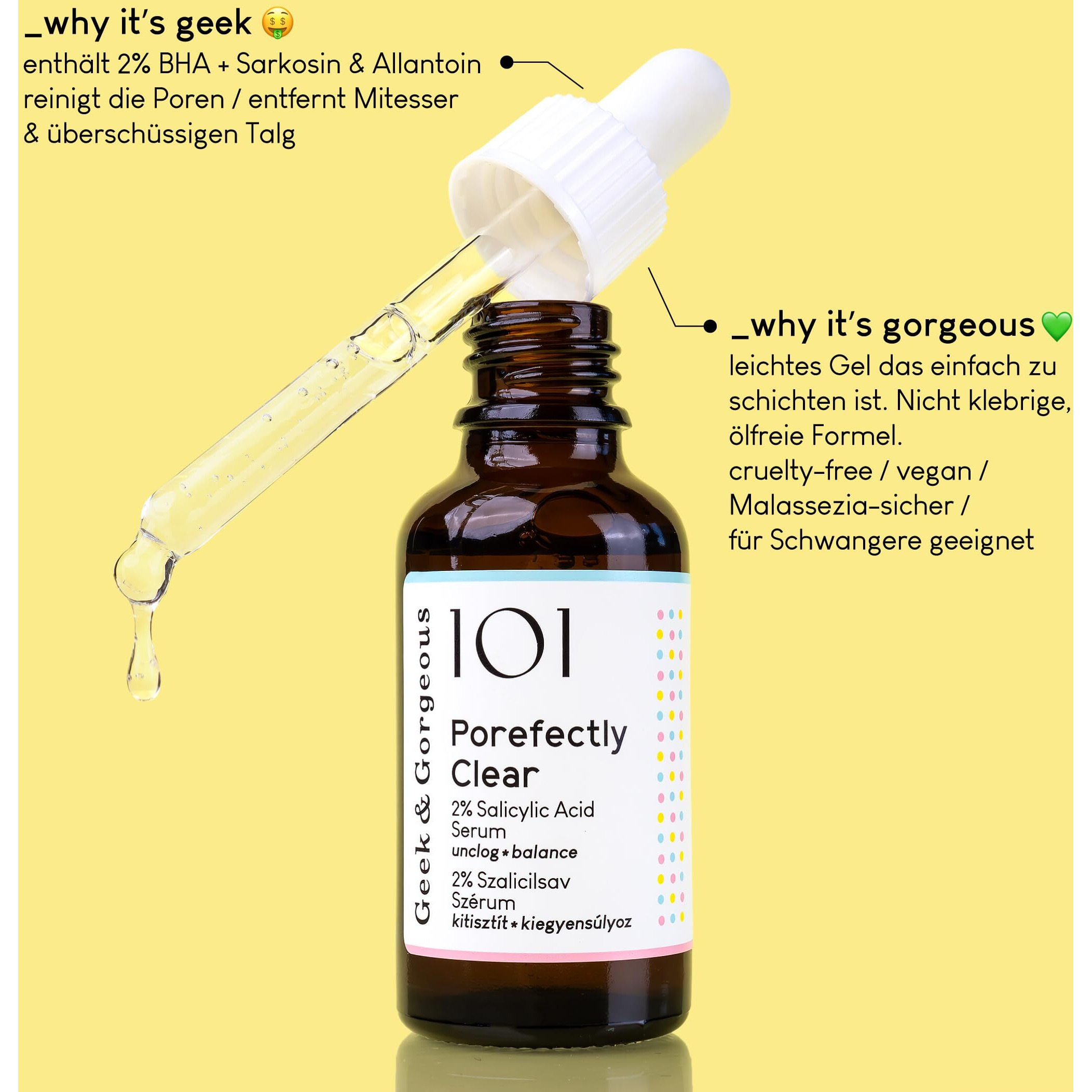 Geek & Gorgeous - Porefectly Clear - Lightweight Gel Exfoliant With 2% Salicylic Acid (Bha) & Sarcosine - Helps Unclog Pores & Reduce Excess Oil - For Oily & Combination Skin - 1 Oz