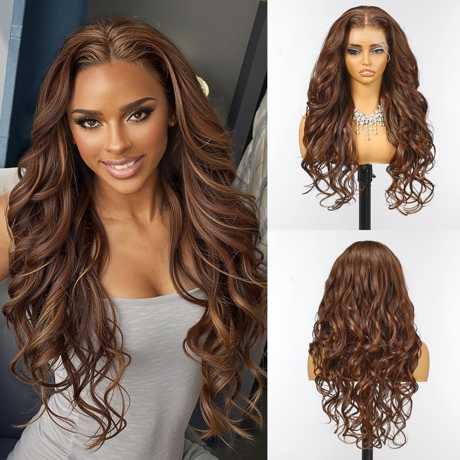 Allbell 13X6 Glueless Hd Lace Wigs,Synthetic Lace Front Wig For Black Women,24Inch Natural Black Body Wave Hair Replacement