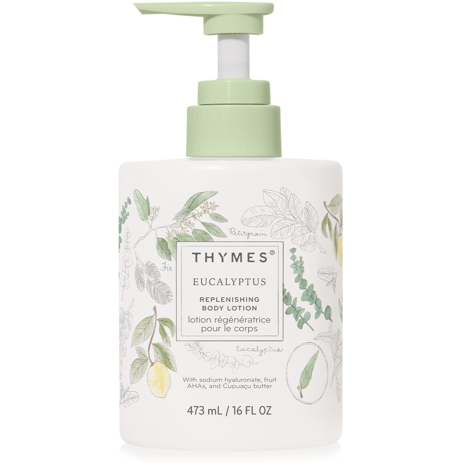 Thymes Large Replenishing Body Lotion - Moisturizing Body Lotion For Dry Skin - Scented With Notes Of Eucalyptus Oil, Lemon, Petitgrain, Bergamot, Lemongrass, & Lush Fir (Eucalyptus, 16 Fl Oz)
