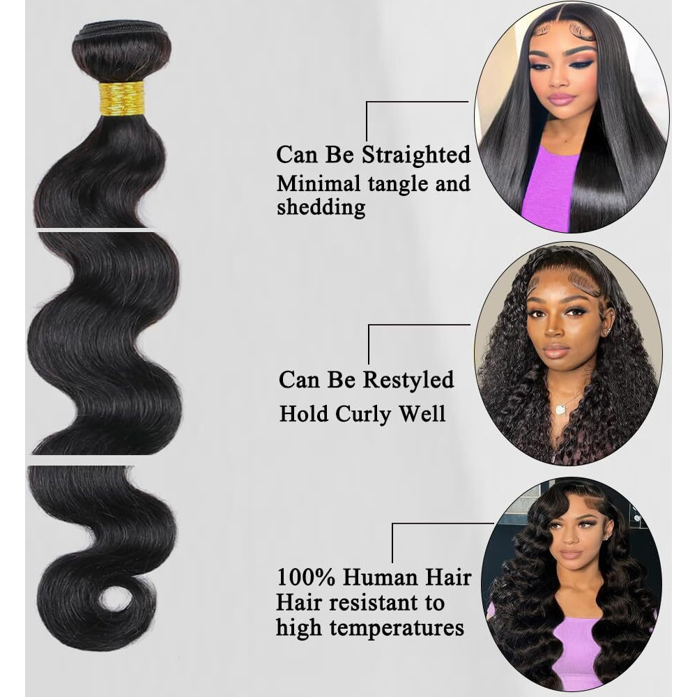 12A Body Wave Bundle Human Hair Extensions 12Inch Brazilian Human Hair Bundle Natural Black Hair Extensions