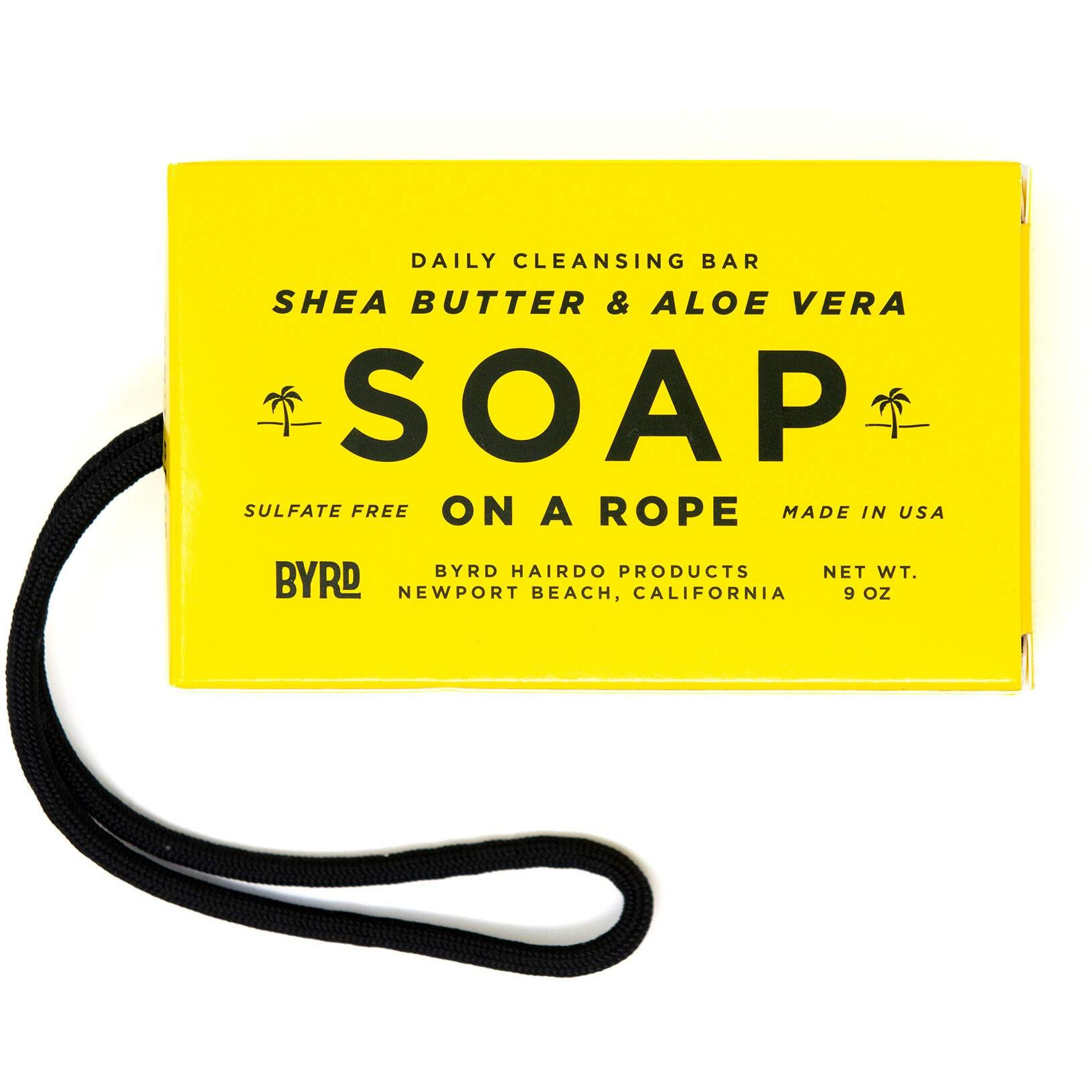Byrd Hydrating Soap On A Rope - Daily Cleansing Face And Body Bar, With Shea Butter, Aloe Vera Gel And Sea Salt, 9 Oz
